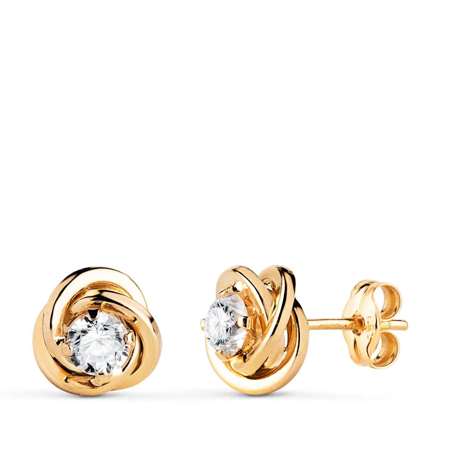 18K gul guld knude øreringe med zircon Størrelse: 8X8 mm Butterfly Push lås