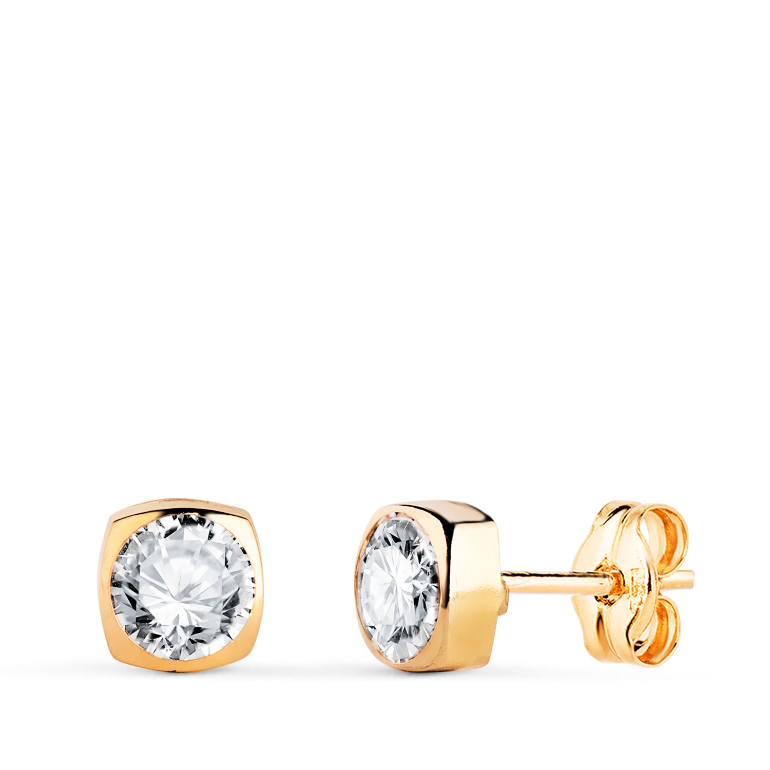 Boucles d'oreilles Carrées en Or Jaune 18K avec Zircon Taille : 5X5MM Fermoir Poussettes Papillon