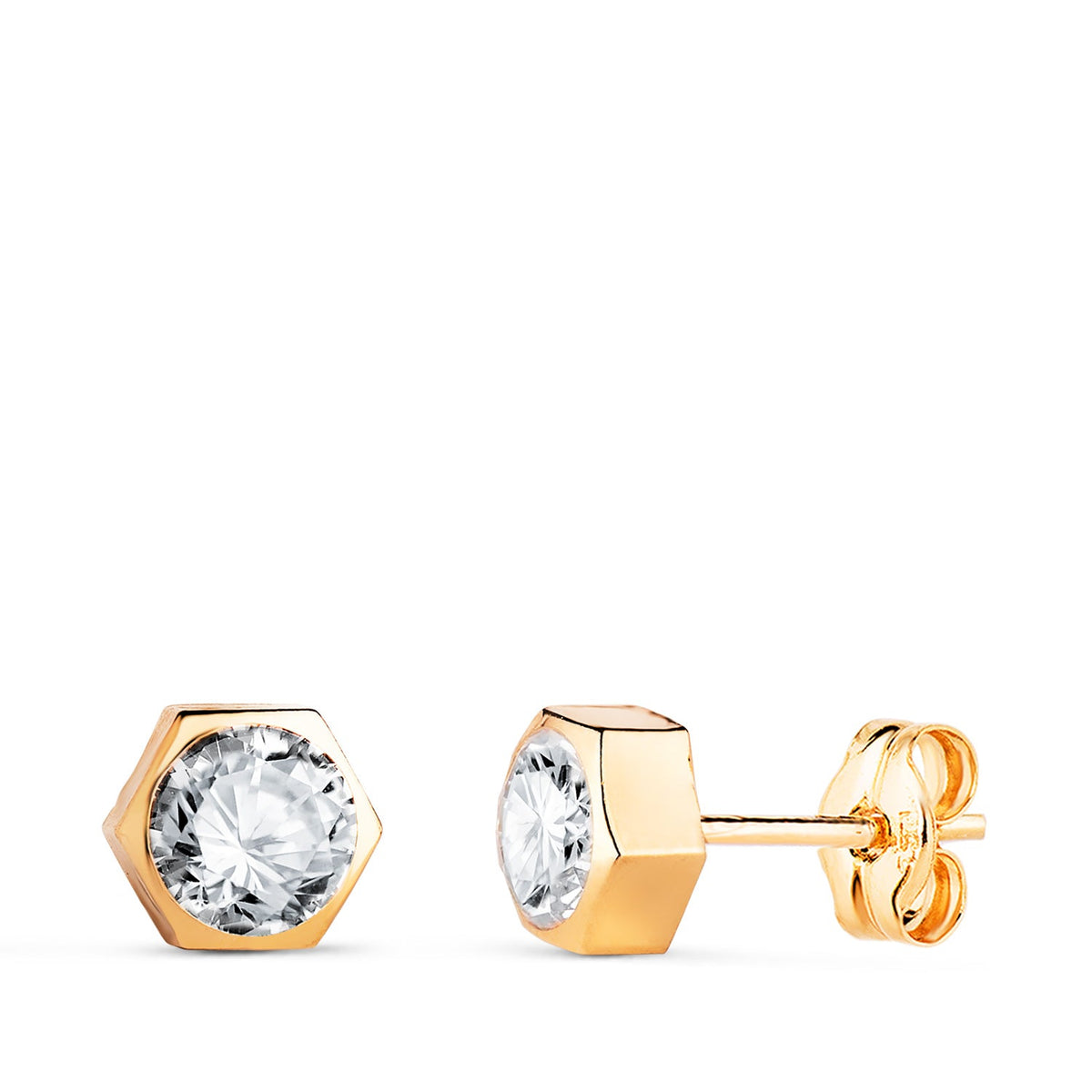 Clous d'oreilles hexagone oxyde de zirconium – Or jaune 18 carats – 5 mm / Poussette