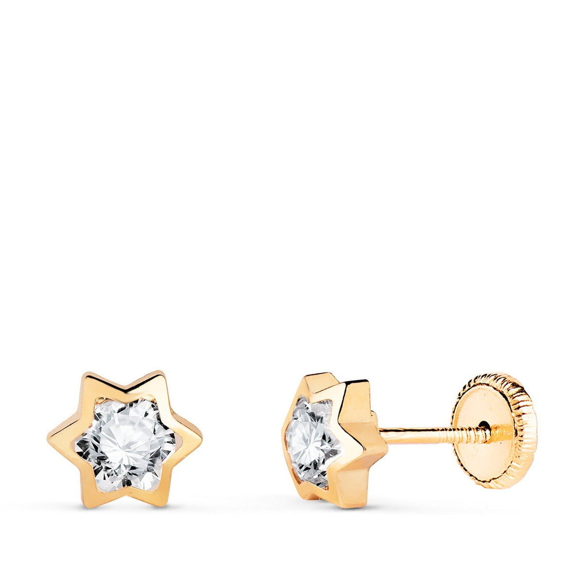 Clous d'oreilles étoile oxyde de zirconium – Or jaune 18 carats – 4 mm / Vis