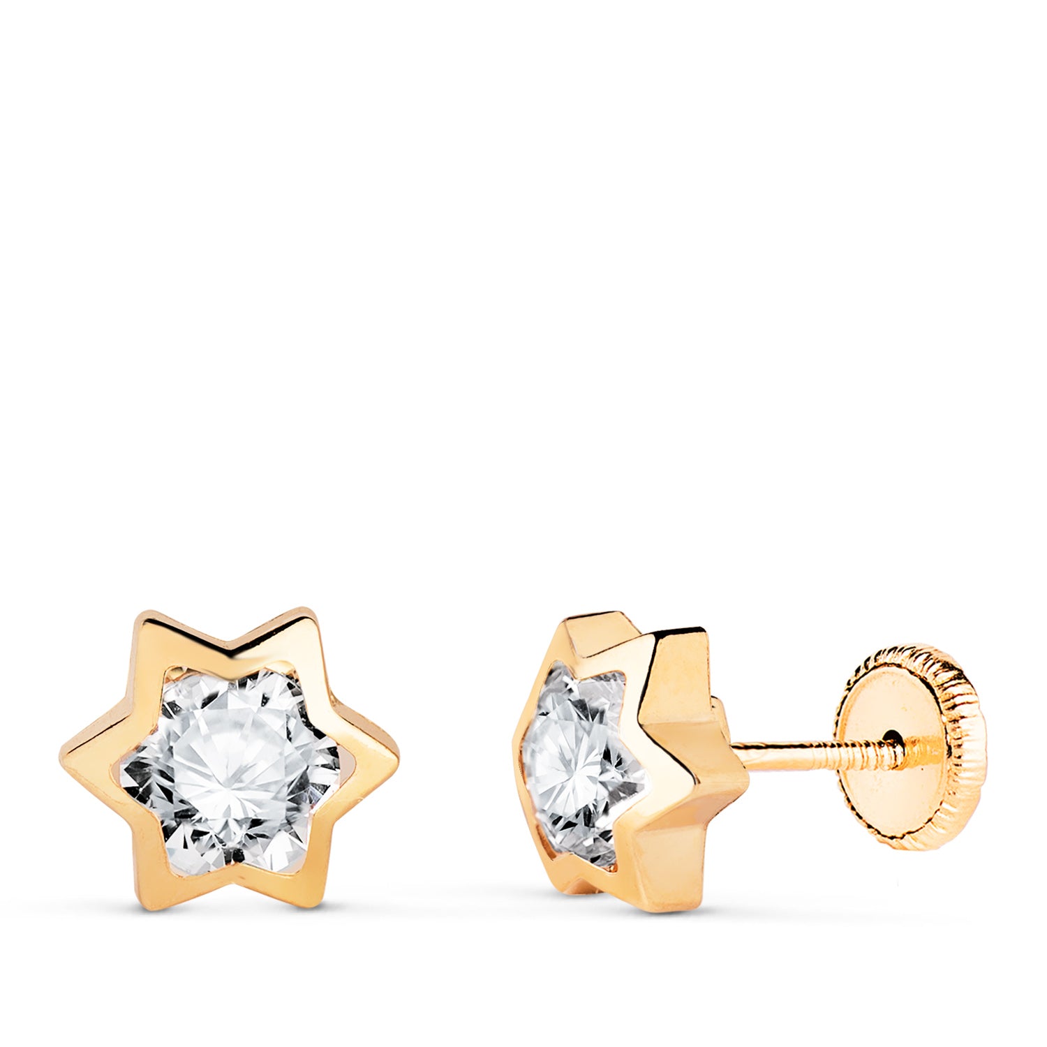 Boucles d'oreilles en Or Jaune 18K Étoile avec Zirconia Taille : 8X7 mm Fermoir a Vis