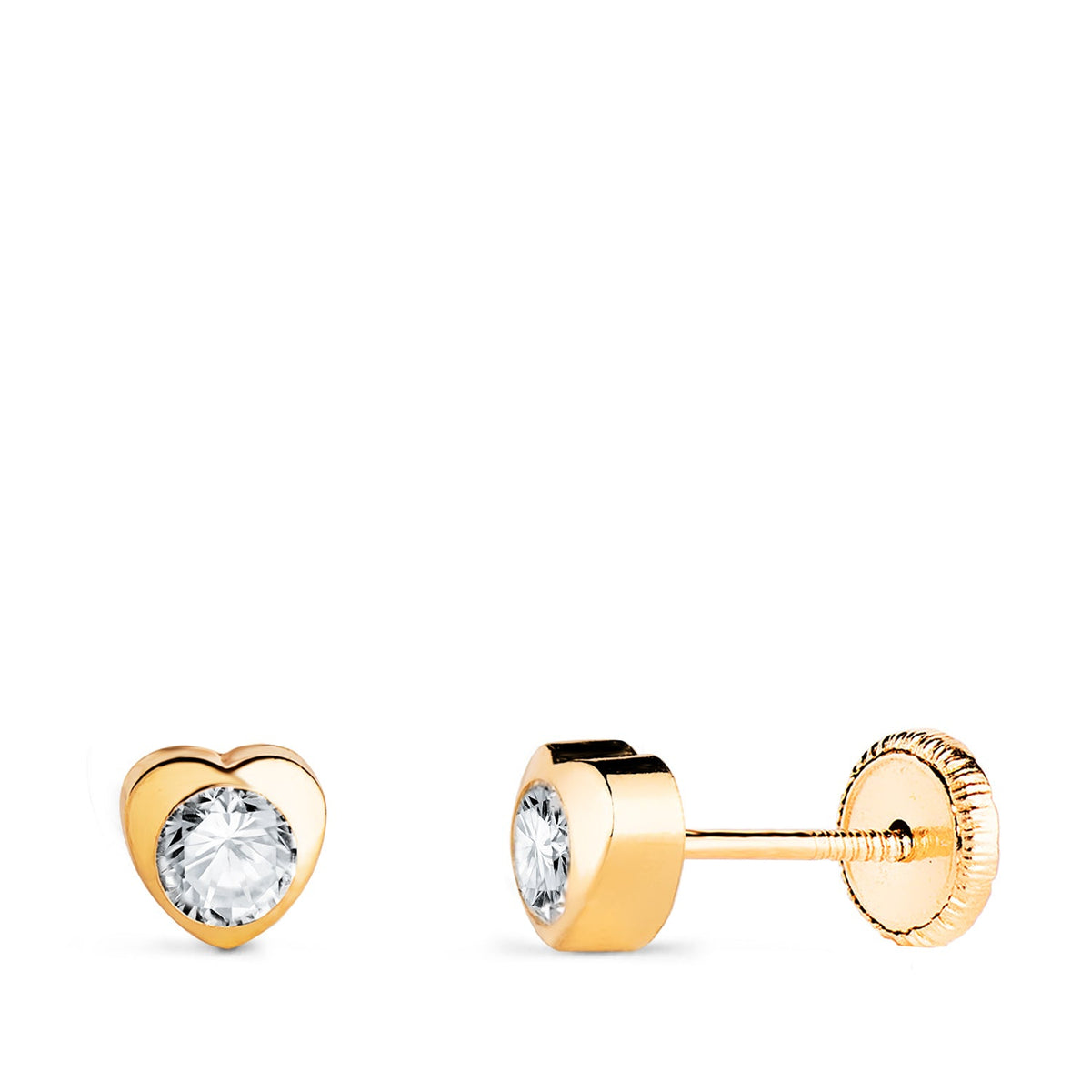 Clous d'oreilles cœur oxyde de zirconium – Or 18 carats – 4 mm / Or jaune / Vis