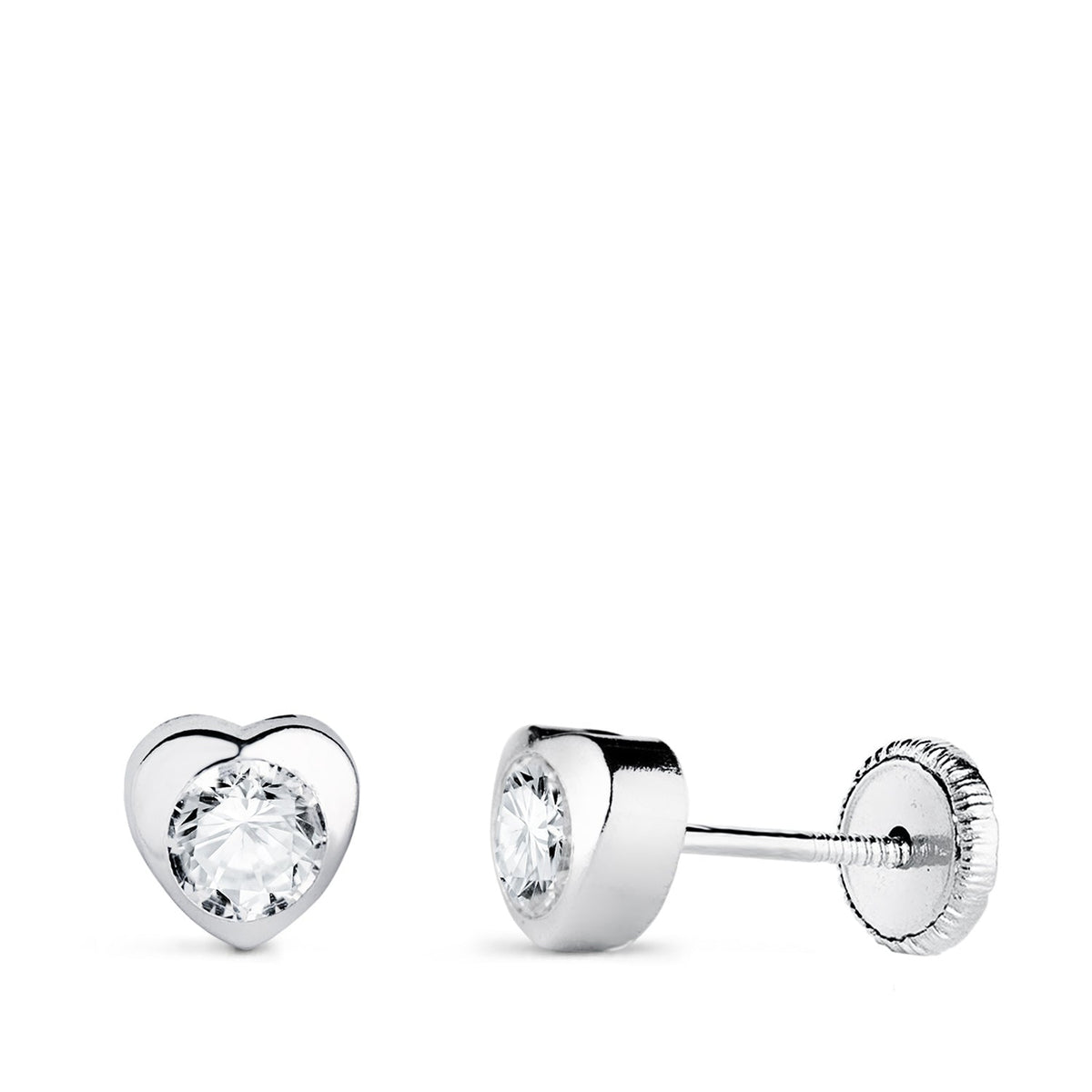 Clous d'oreilles cœur oxyde de zirconium – Or 18 carats – 4 mm / Or blanc / Vis