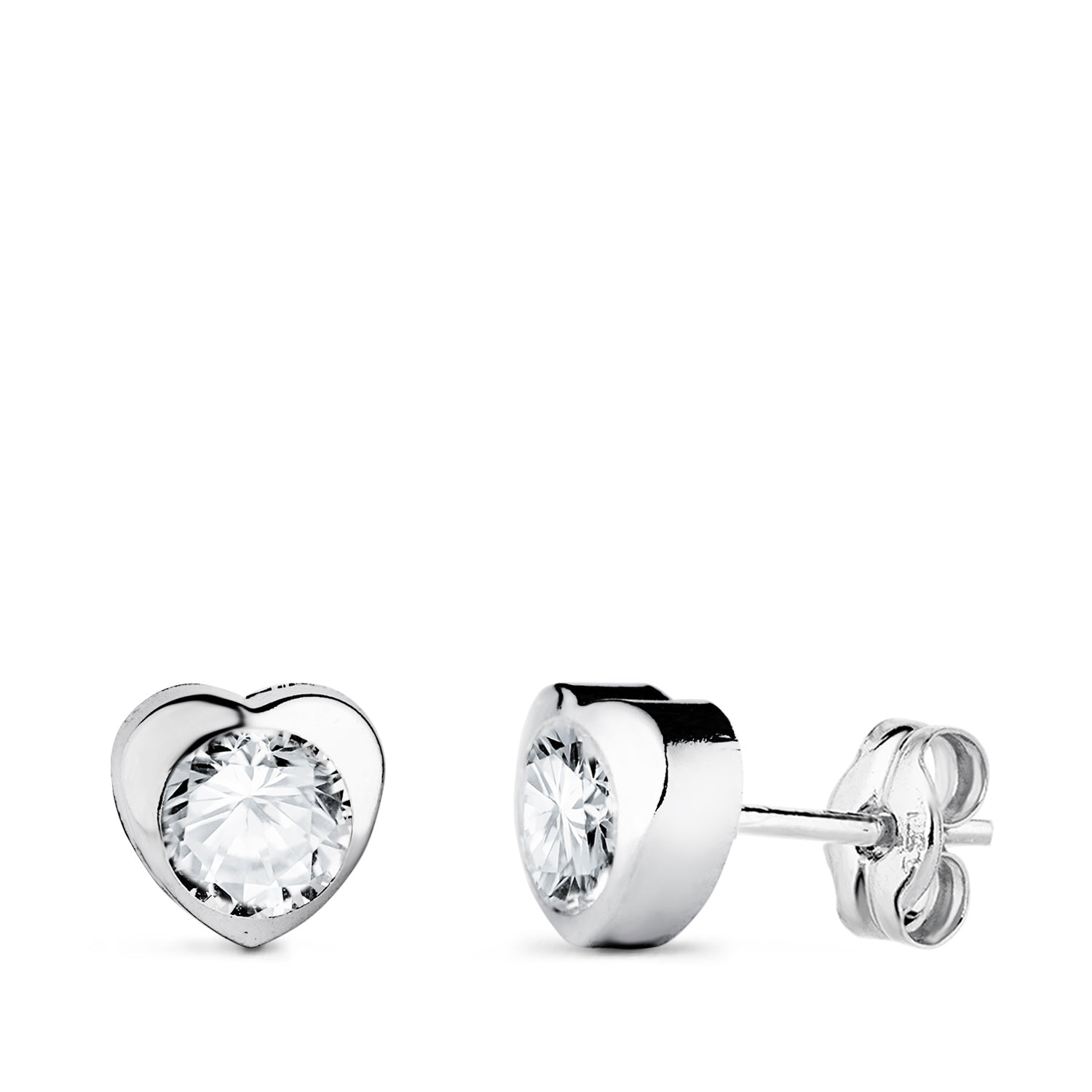 Boucles d'oreilles en Or Blanc 18K avec C?ur et Zircon Taille : 6 X 6 mm Fermoir Poussettes Papillon