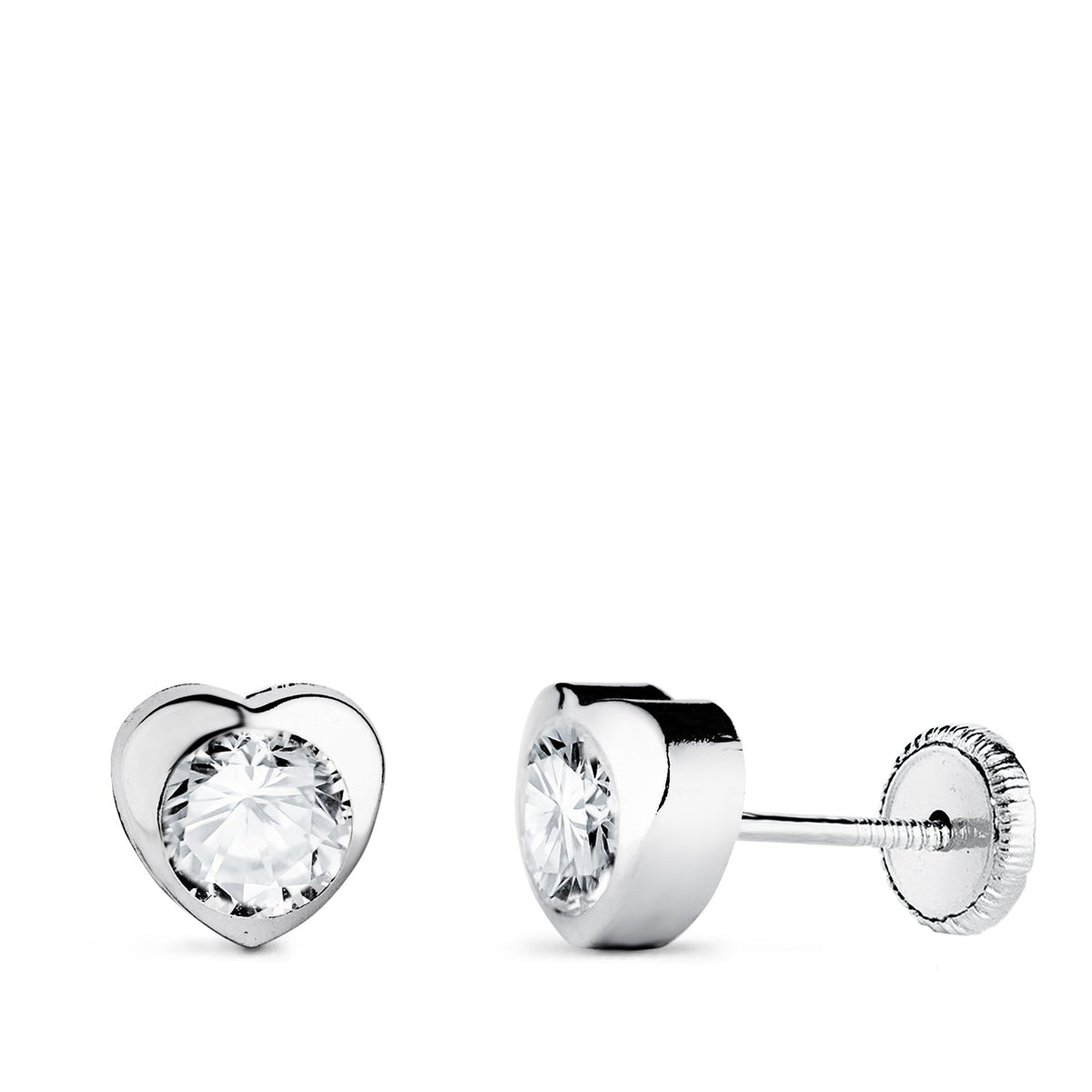 Clous d'oreilles cœur oxyde de zirconium – Or 18 carats – 5 mm / Or blanc / Vis