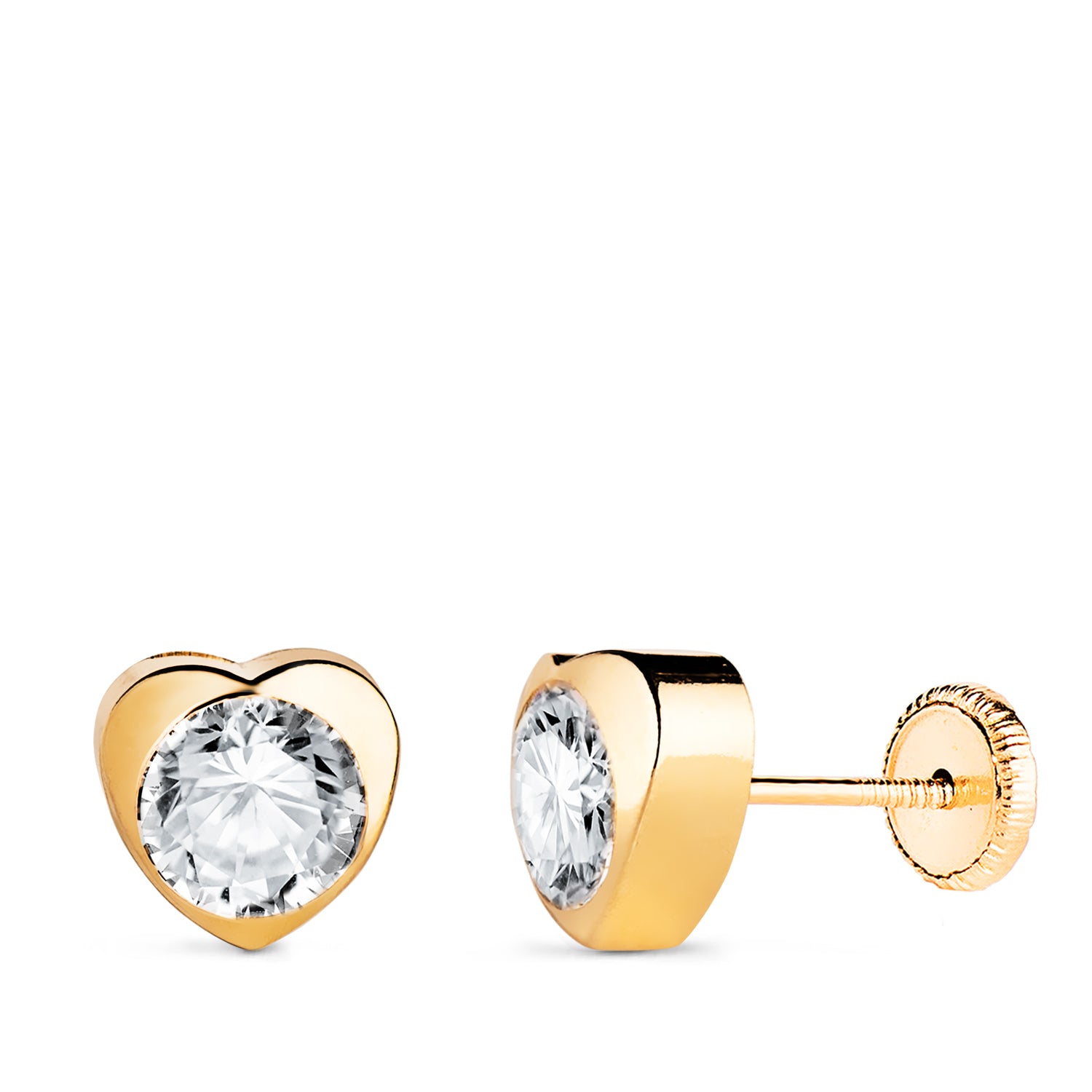 Boucles d'oreilles en Or Jaune 18K avec C?ur et Zircon Taille : 7,5 X 7,5 mm Fermoir a Vis