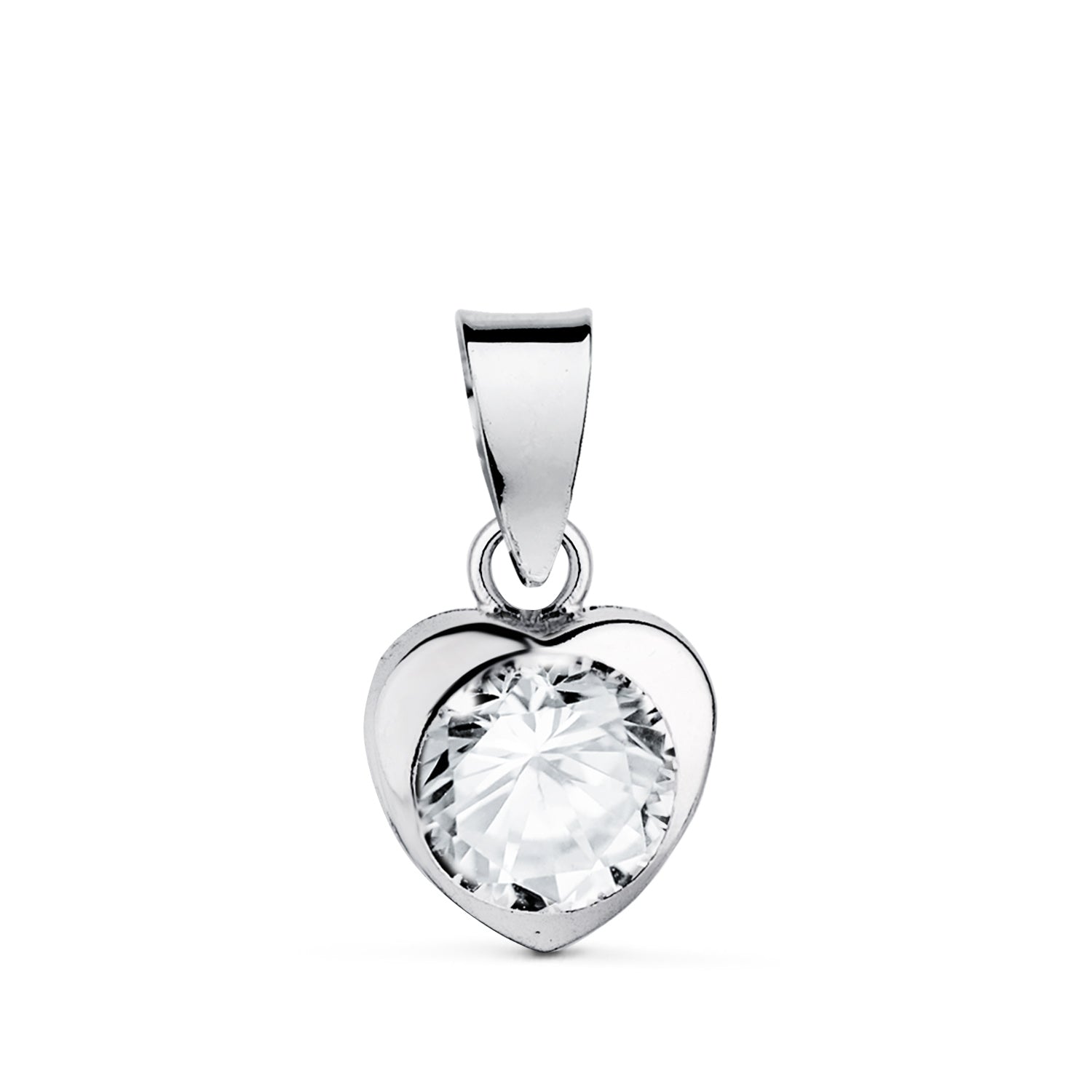 Pendentif en Or Blanc 18 Carats en Forme de C?ur avec Zircon Taille du Pendentif : 7,5 X 7,5 mm