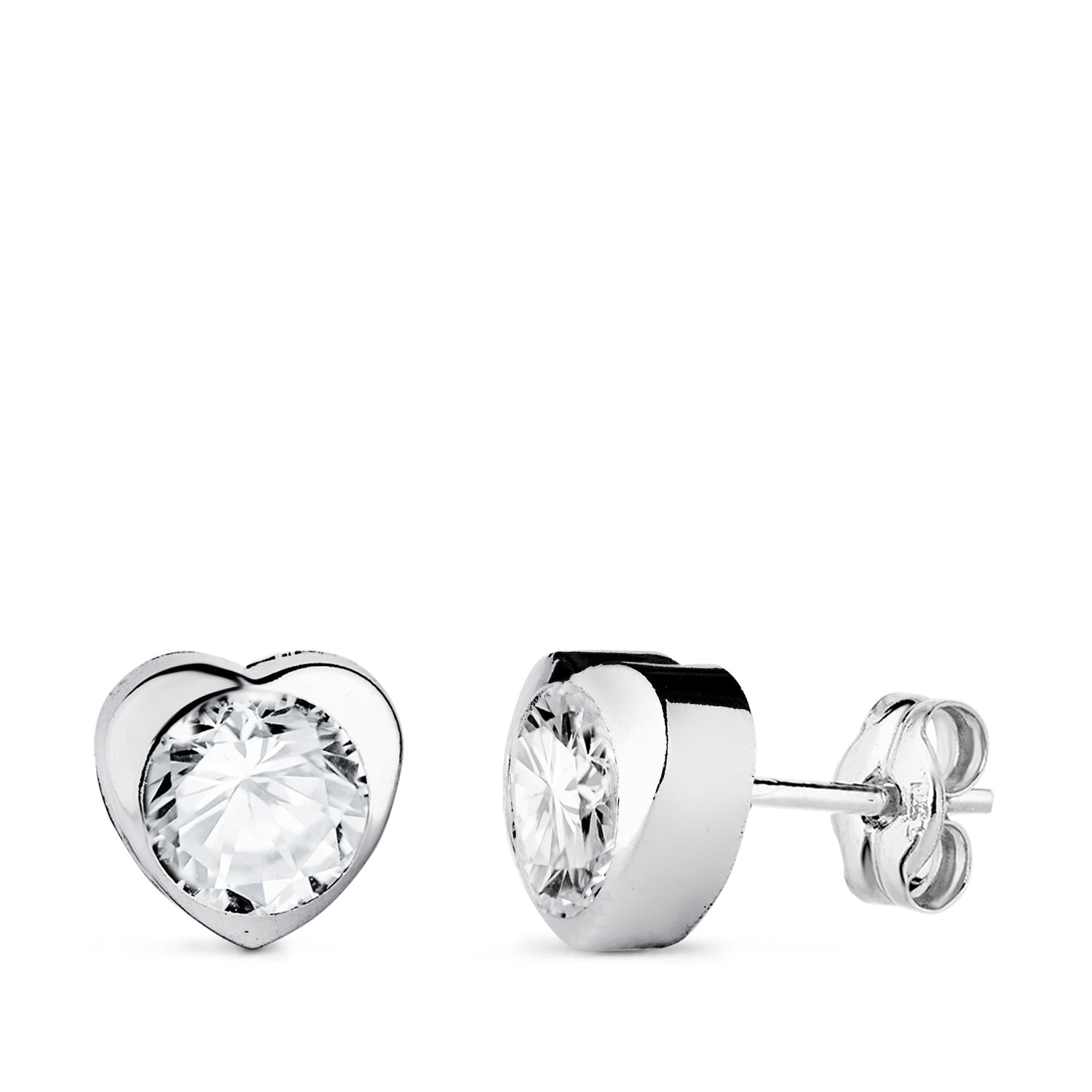 Orecchini in oro bianco 18 carati con cuore e zirconi Dimensioni: 7,5 X 7,5 mm Chiusura a farfalla