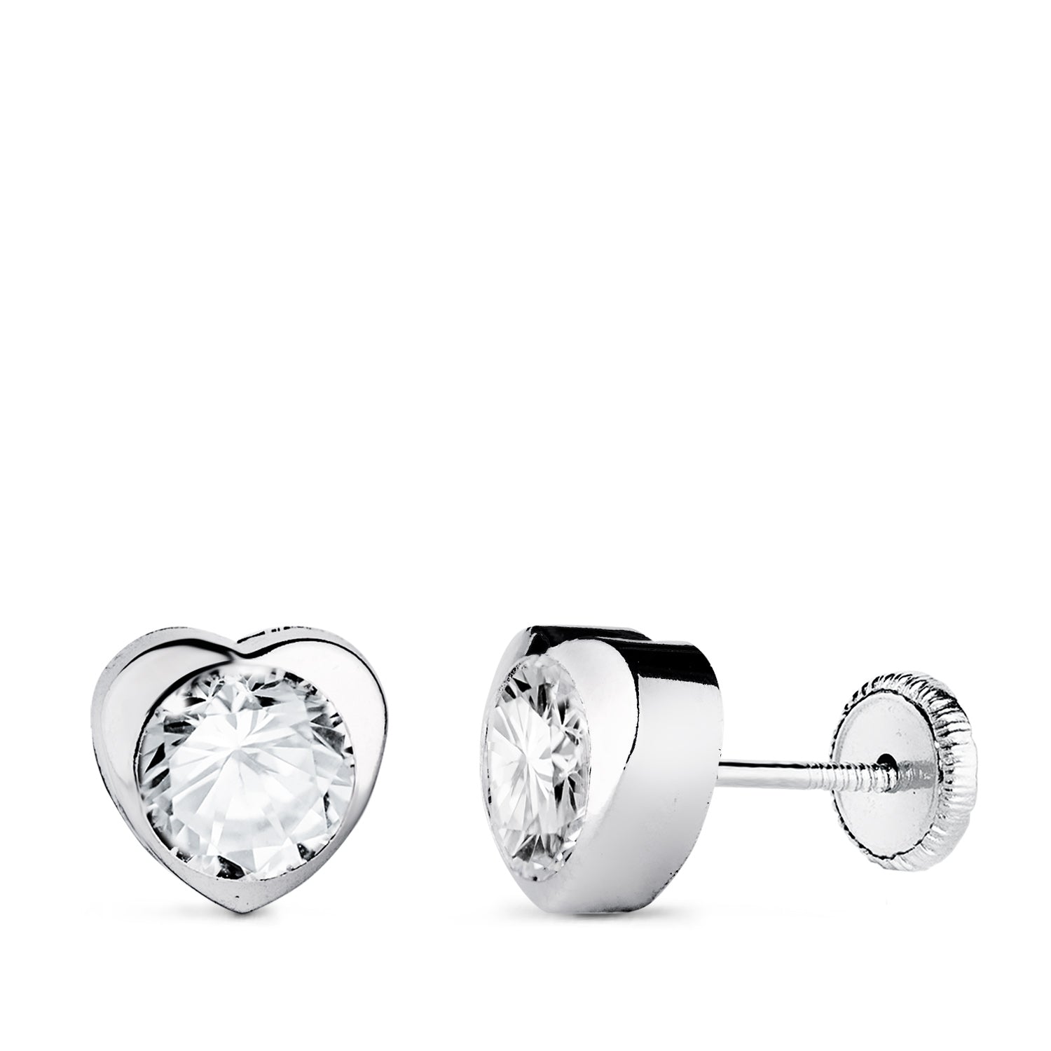 Boucles d'oreilles en Or Blanc 18K avec C?ur et Zircon Taille : 7,5 X 7,5 mm Fermoir a Vis