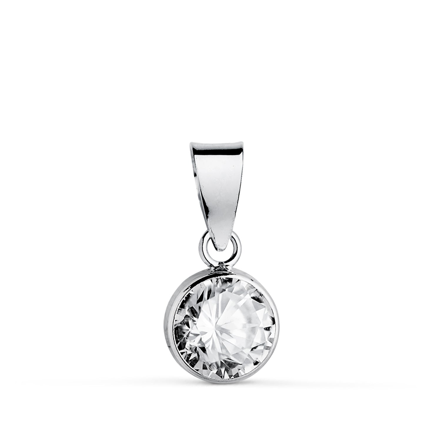 Pendentif Chaton en Or Blanc 18K avec Zircon Largeur : 6 mm