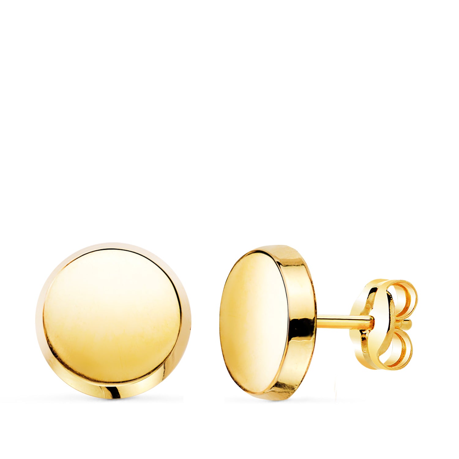 Boucles d'oreilles Rondes Brillantes Or Jaune 18K 8 mm Fermoir Poussettes Papillon