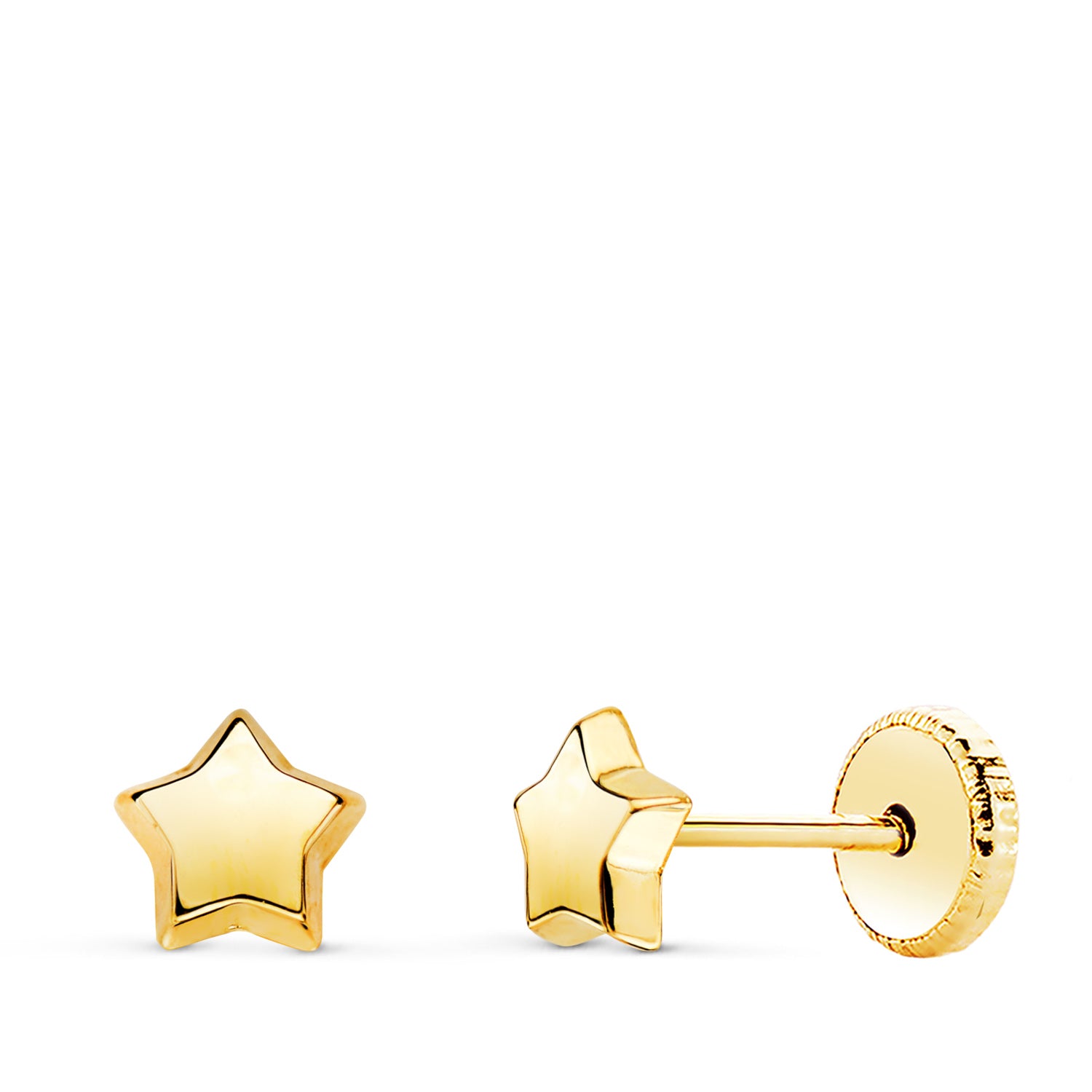 Boucles d'oreilles Or Jaune 18K Étoile Lisse 5,5 X 5,5 mm Fermoir a Vis
