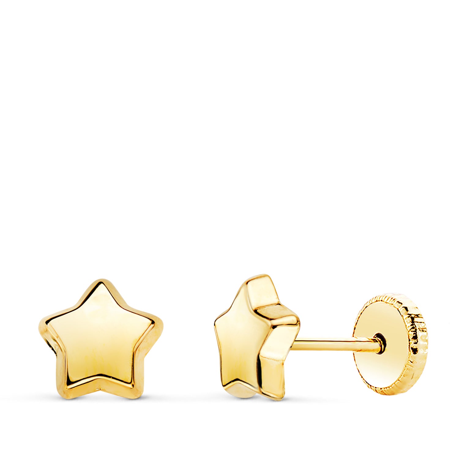 Pendientes Estrella Lisa Oro Amarillo 18K 6,5 X 6,5 mm Cierre Rosca