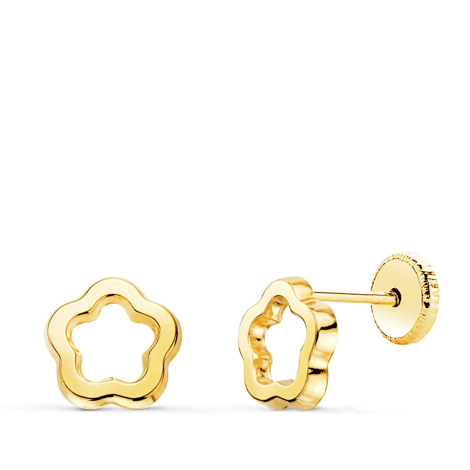 Boucles d'oreilles Fleur Brillante Ouverture Or Jaune 18K 7 X 7 mm Fermeture Écrou