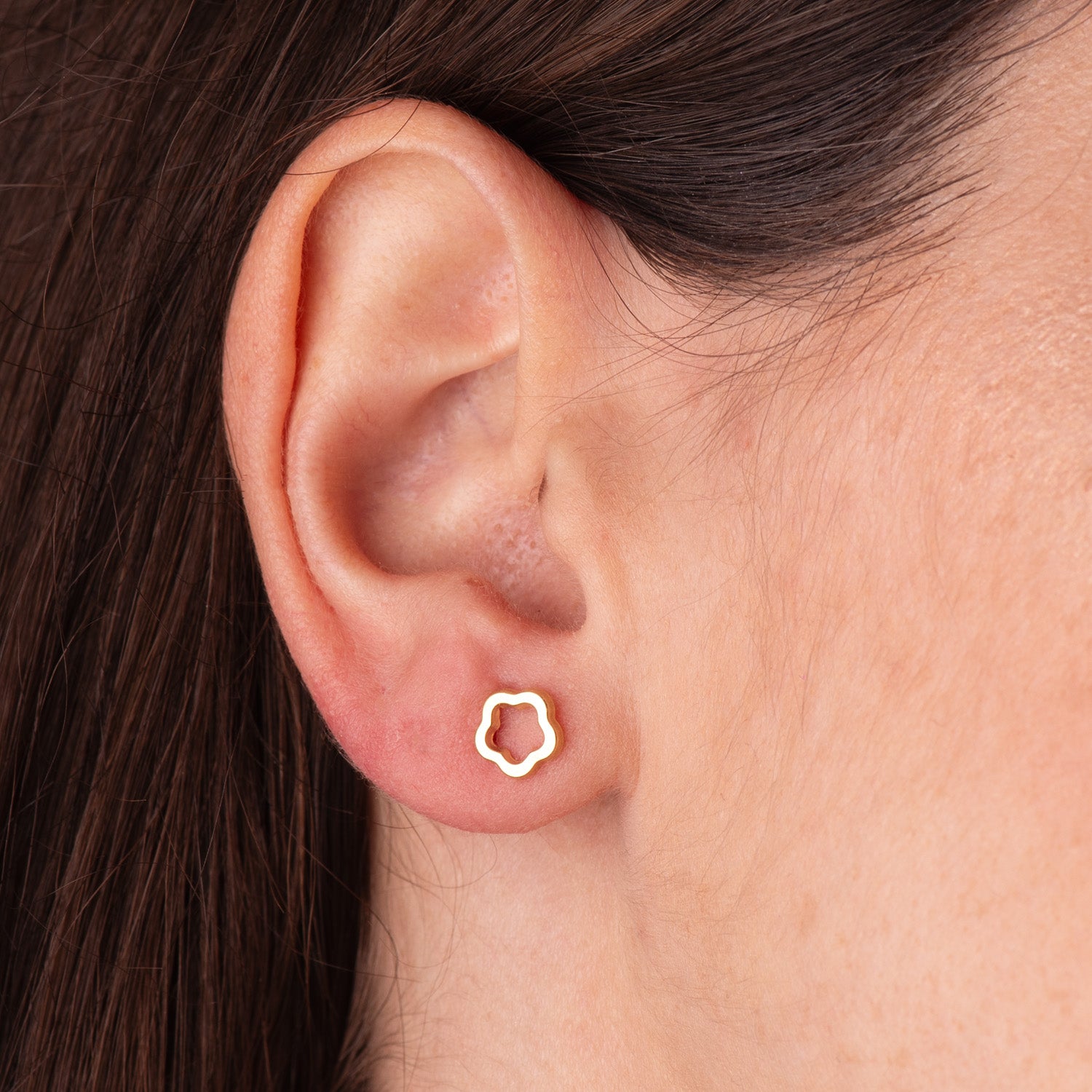 Boucles d'oreilles Fleur Brillante Ouverture Or Jaune 18K 7 X 7 mm Fermeture Écrou