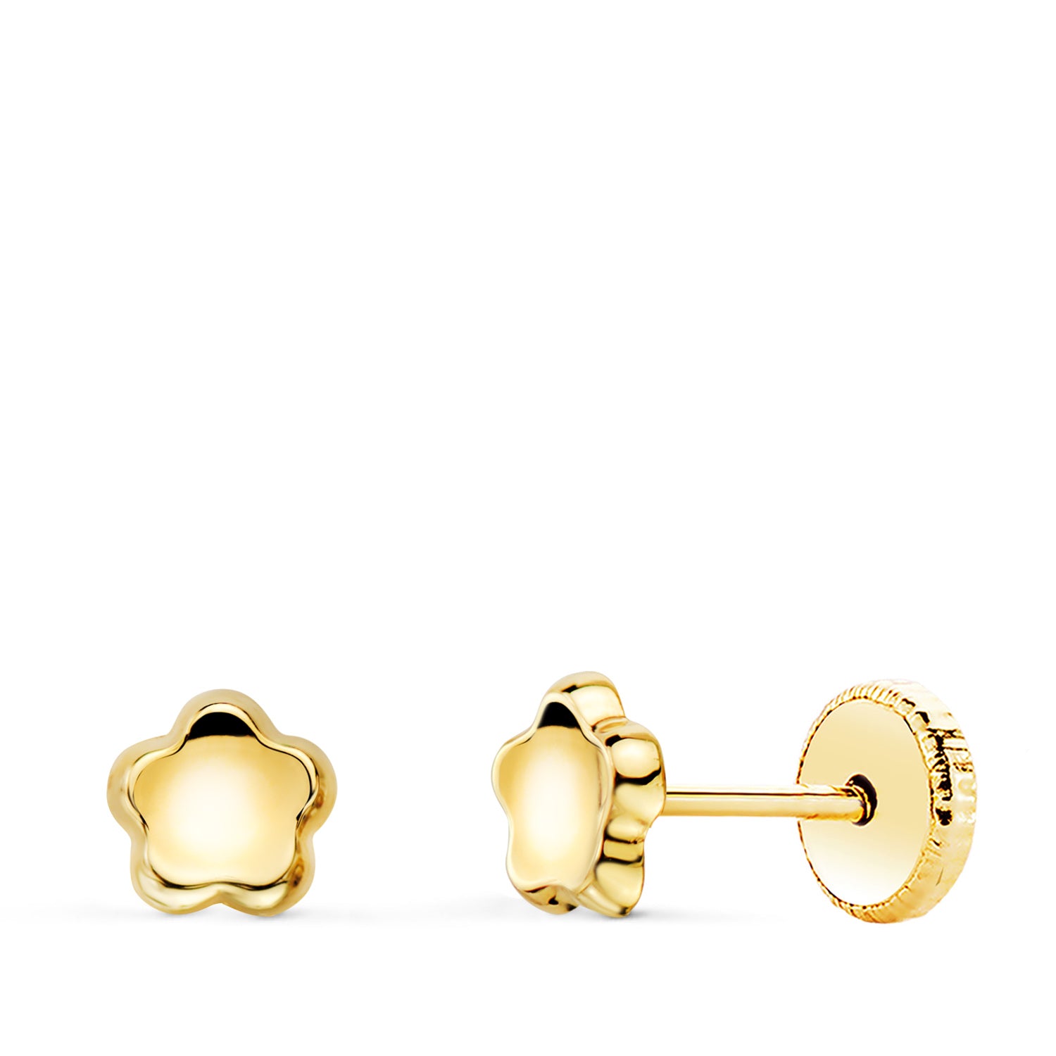 Boucles d'oreilles Fleur Concave Or Jaune 18K en Pulie 5X5 mm Fermoir a Vis