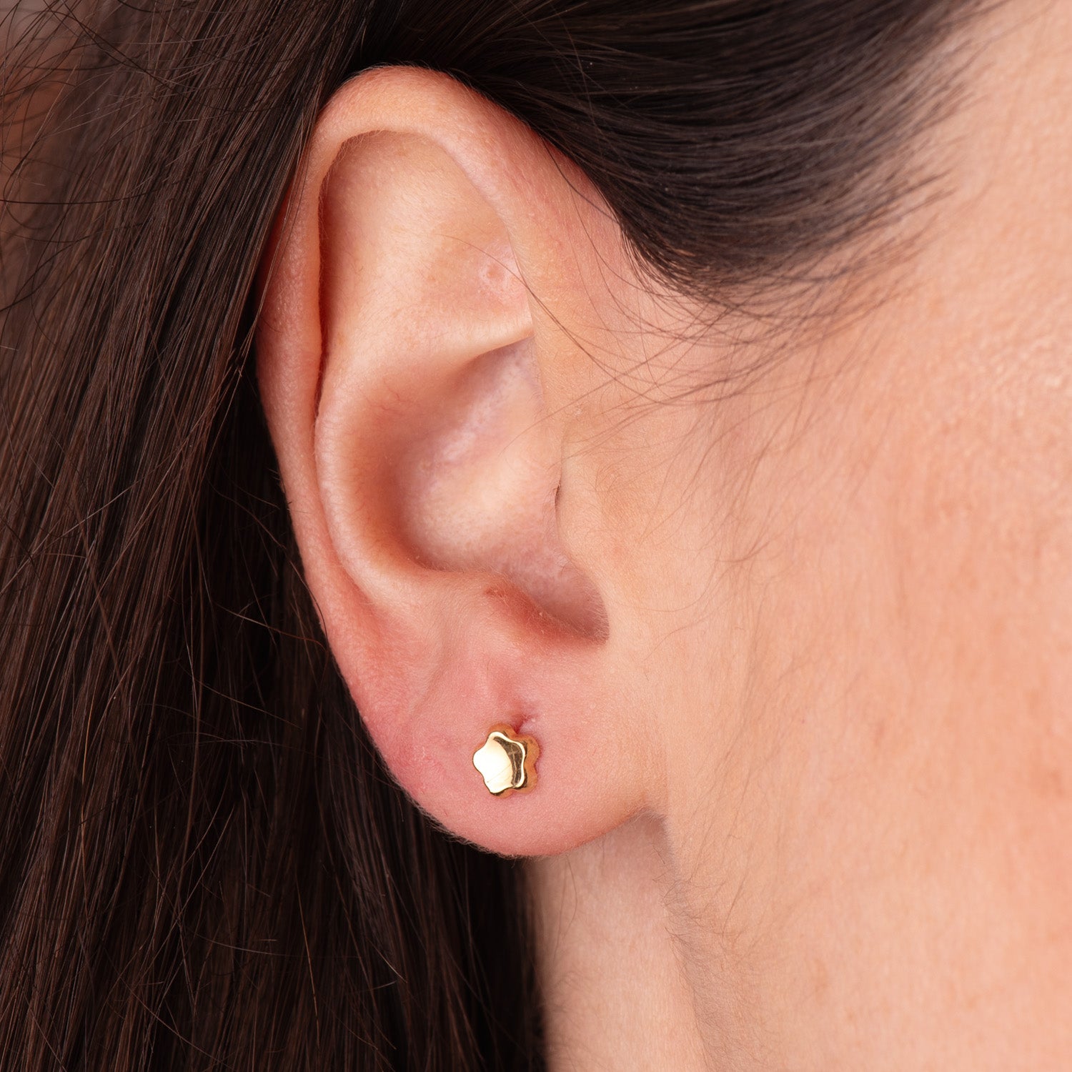 Boucles d'oreilles Fleur Concave Or Jaune 18K en Pulie 5X5 mm Fermoir a Vis