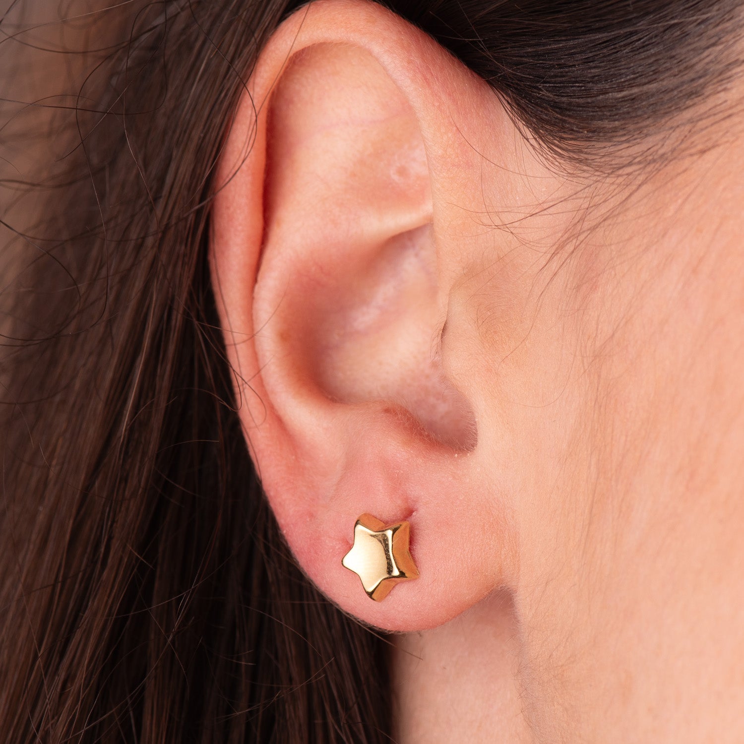 18K gul guld Concavo Star øreringe i Pulie 8X8 mm sommerfuglelås