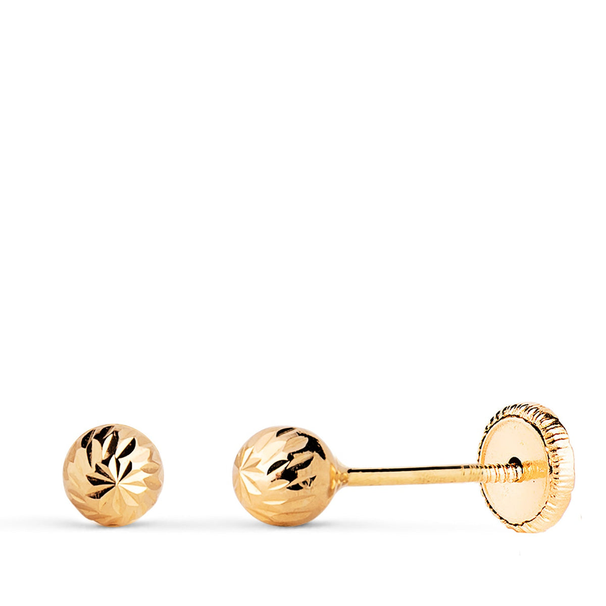 Clous d'oreilles boule creuse sculptée – Or jaune 18 carats – 4 mm / Vis