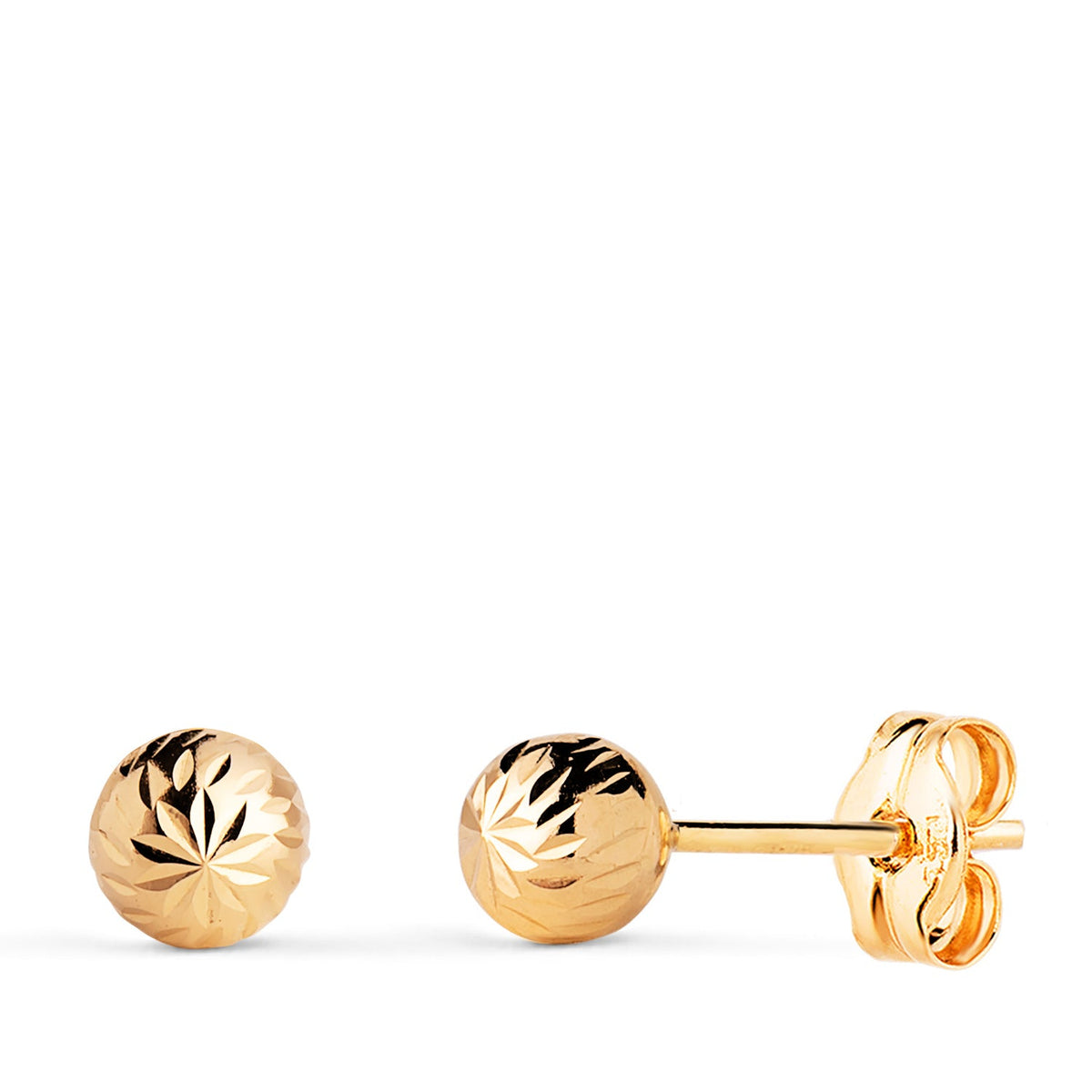 Clous d'oreilles boule creuse sculptée – Or jaune 18 carats – 5 mm / Poussette