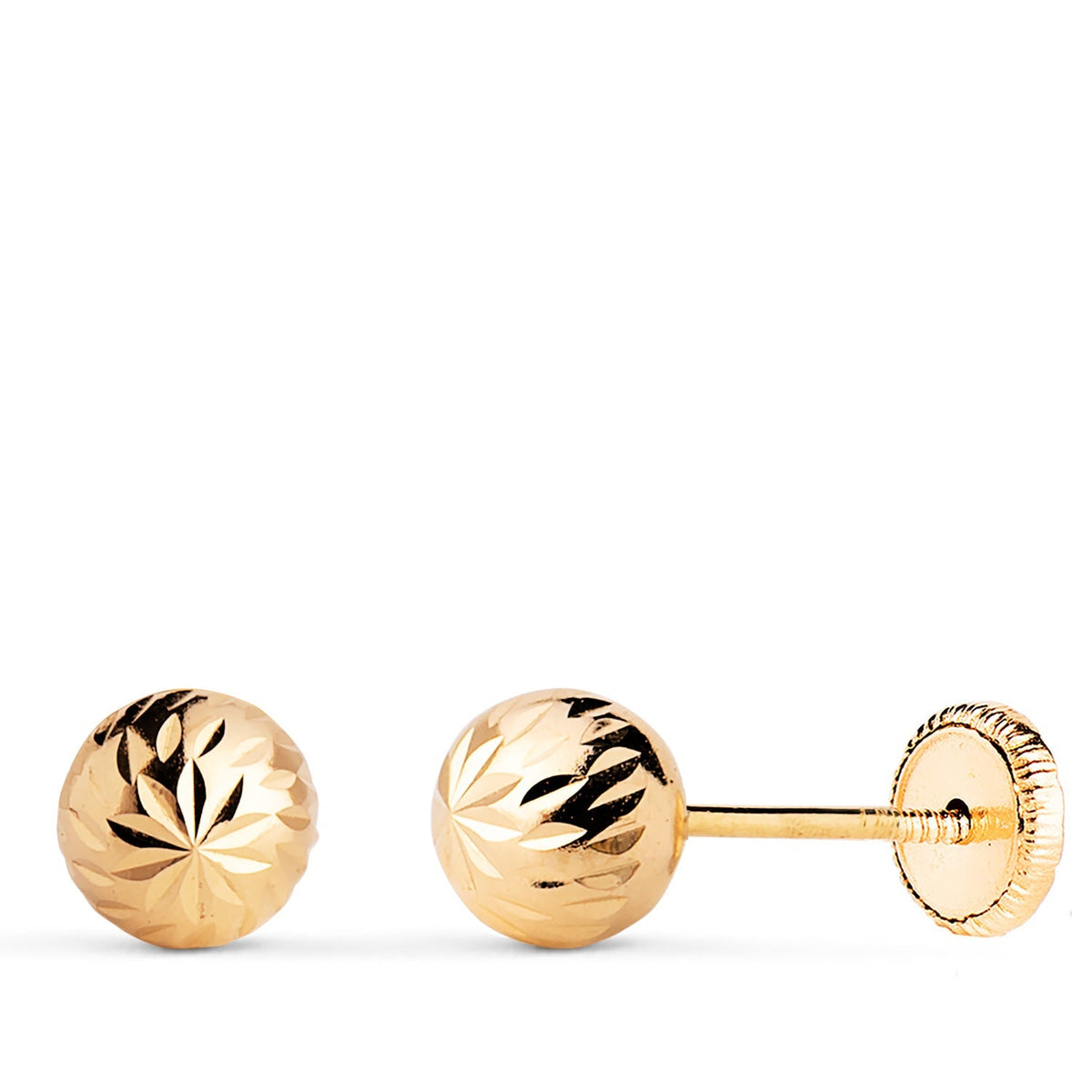 Clous d'oreilles boule creuse sculptée – Or jaune 18 carats – 6 mm / Vis