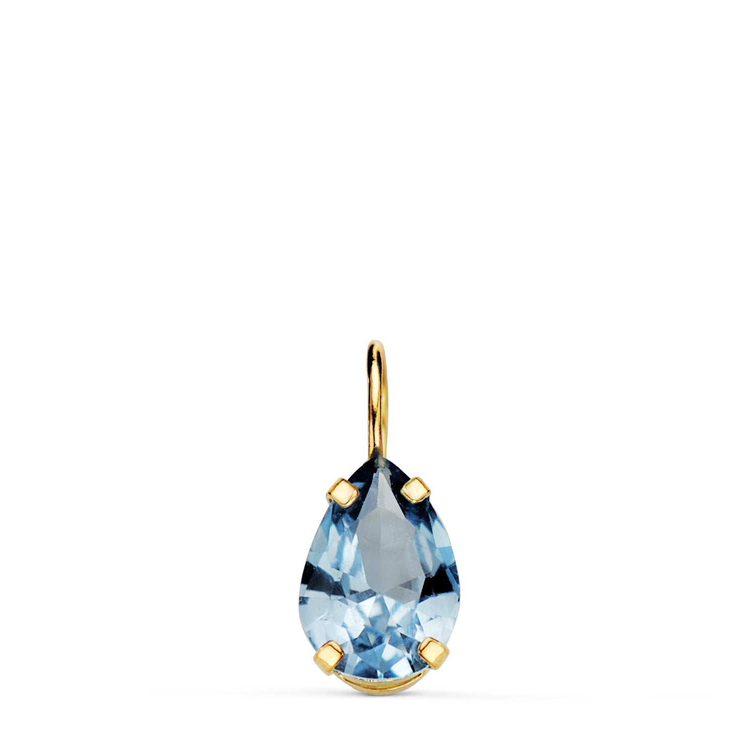 Pendentif Larme Or Jaune 18K avec Griffes et Pierre de Couleur Aigue-marine 6,5 X 5 mm