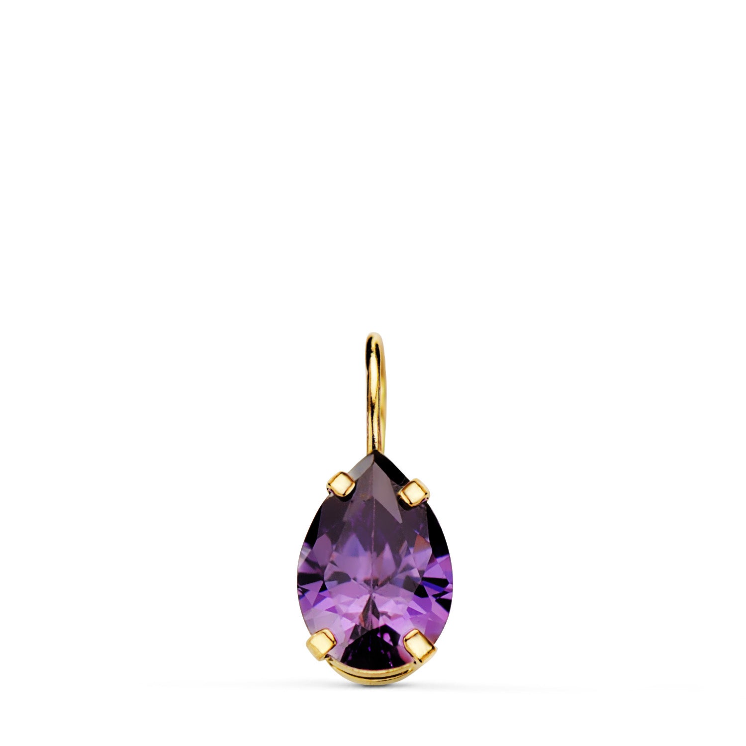 Pendentif Larme Or Jaune 18K avec Griffes et Pierre de Couleur Amethyste 6,5 X 5 mm