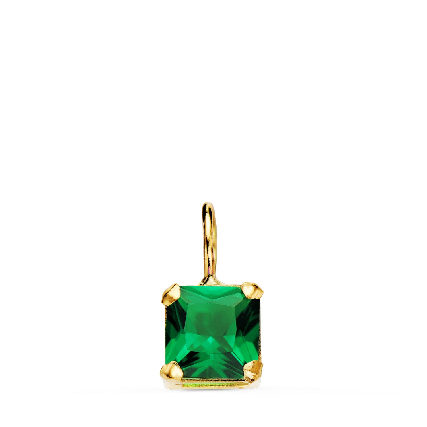 Pendentif Carré en Or Jaune 18K avec Griffes et Pierre de Couleur Verede 6,5 X 6,5 mm