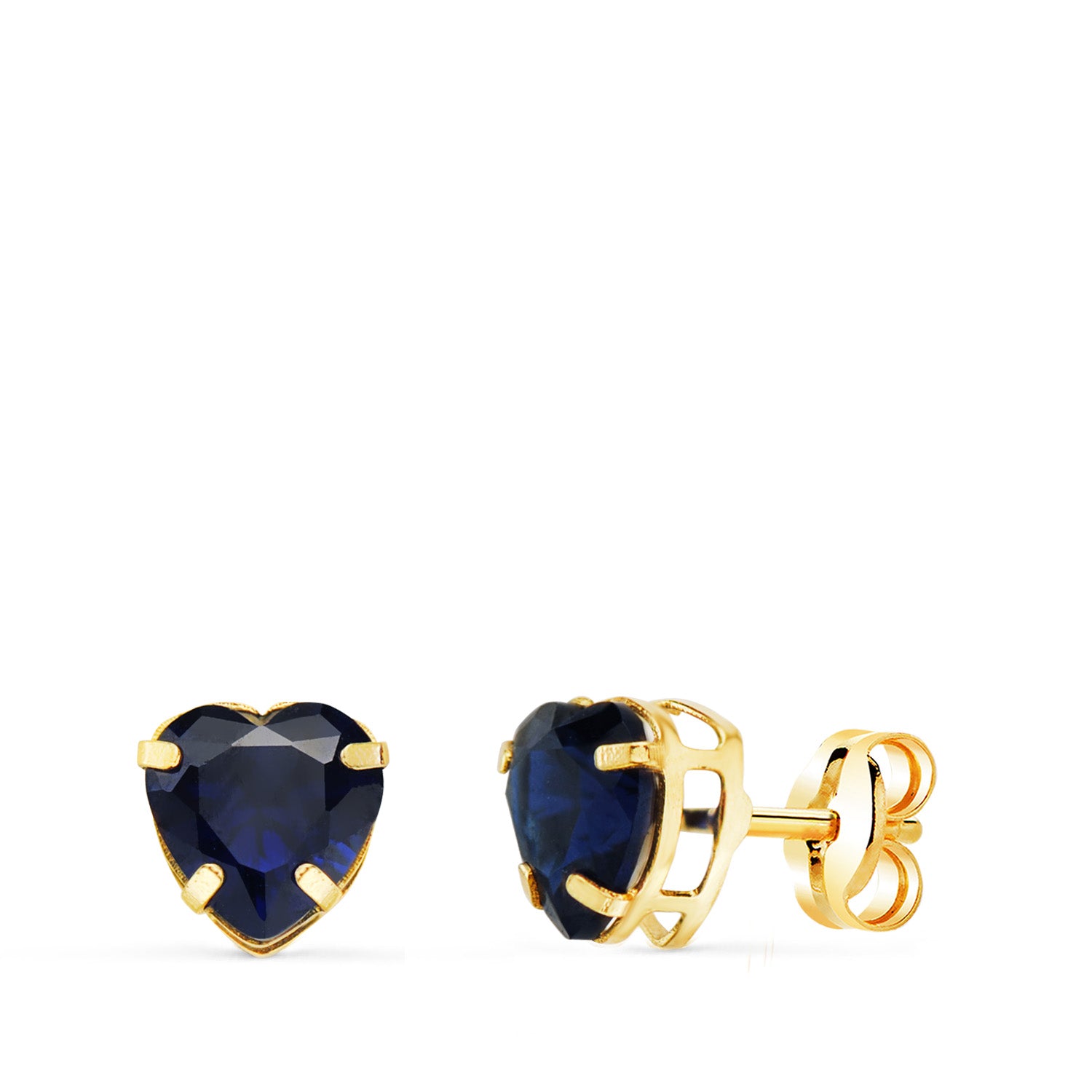 Boucles d'oreilles Or Jaune 18K avec Coeur en Pierre de Couleur Bleue Fermoir à Fermoir Pousseettes Papillon 6 X 6 mm