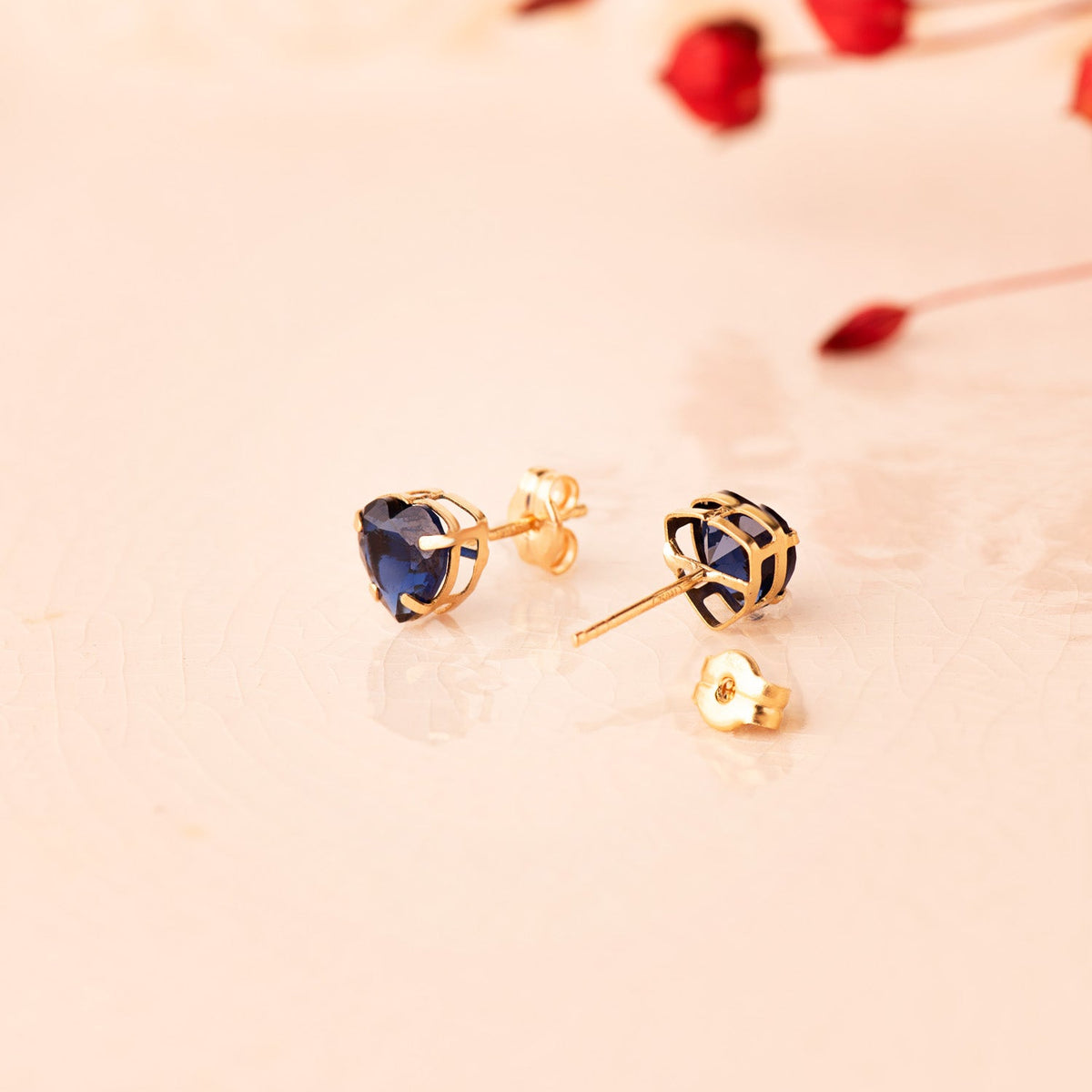 Boucles d'oreilles cœur – Or jaune 18 carats – Bleu, vue 2