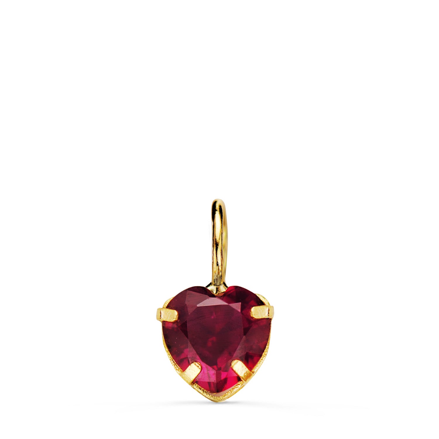 Pendentif Or Jaune 18K Coeur en Pierre de Couleur Rouge 6 X 6 mm
