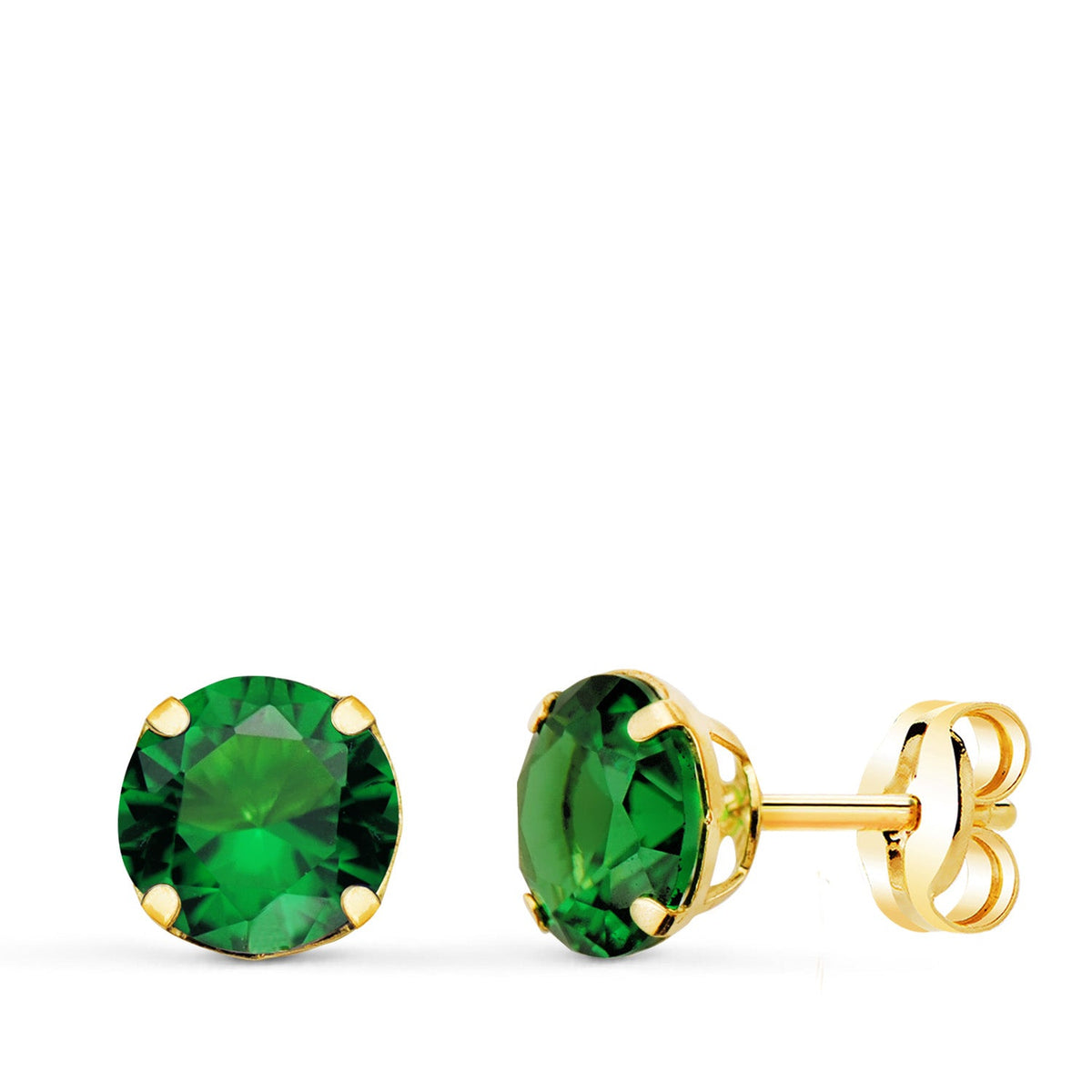 Boucles d'oreilles pierre ronde 4 griffes 6 mm – Or jaune 18 carats – Vert