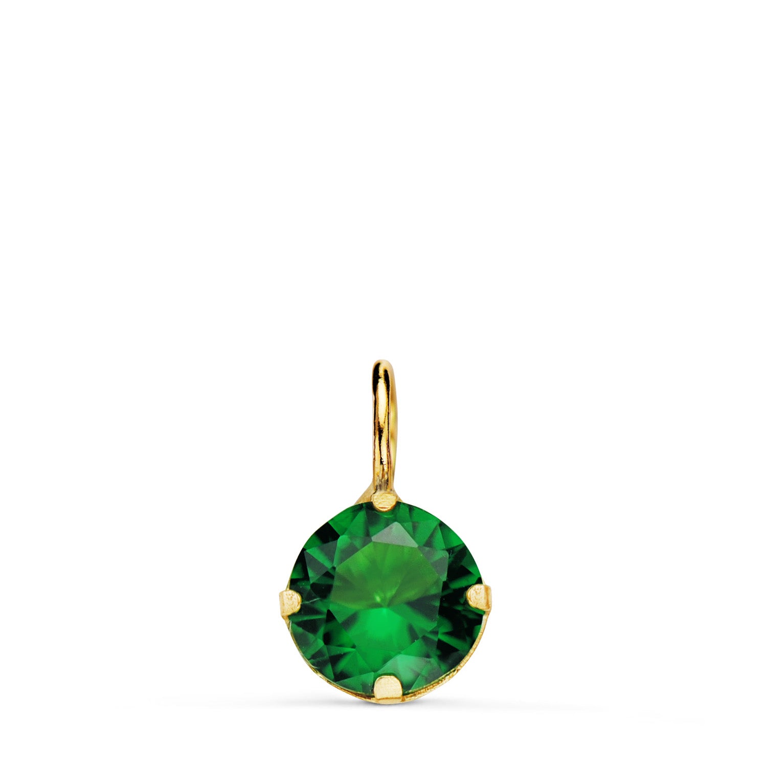 Pendentif Rond en Or Jaune 18K avec Pierre Verte Mesure: 6 mm