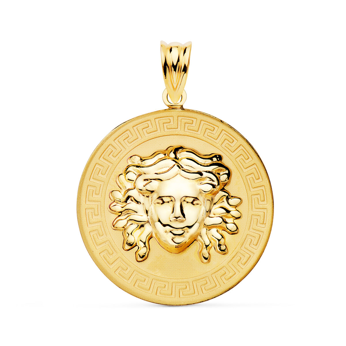 Greca Motifli 18 Ayar Sarı Altın Medusa Kolye 25MM