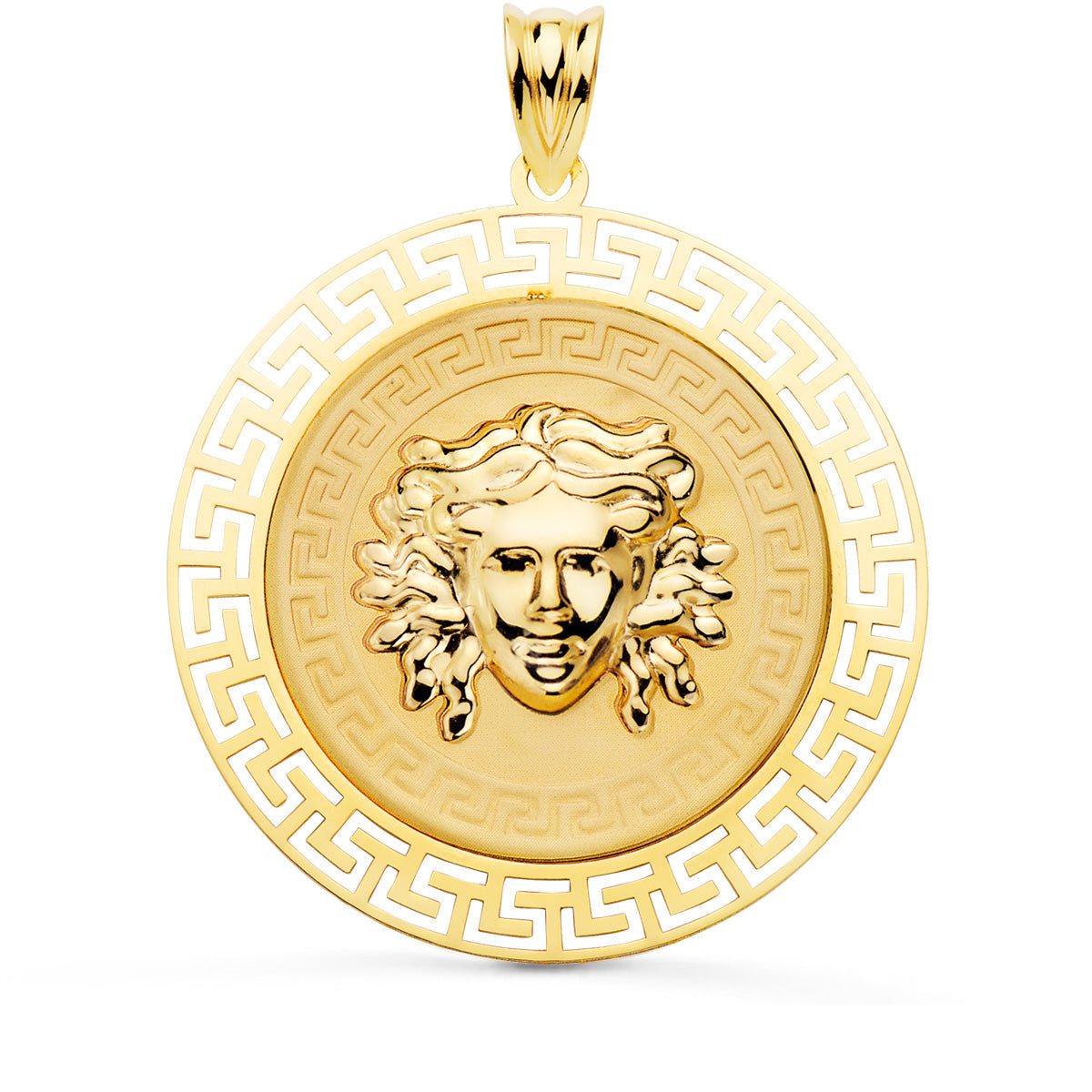 Pendentif Méduse motif Greca Or jaune 18 carats – 35 mm