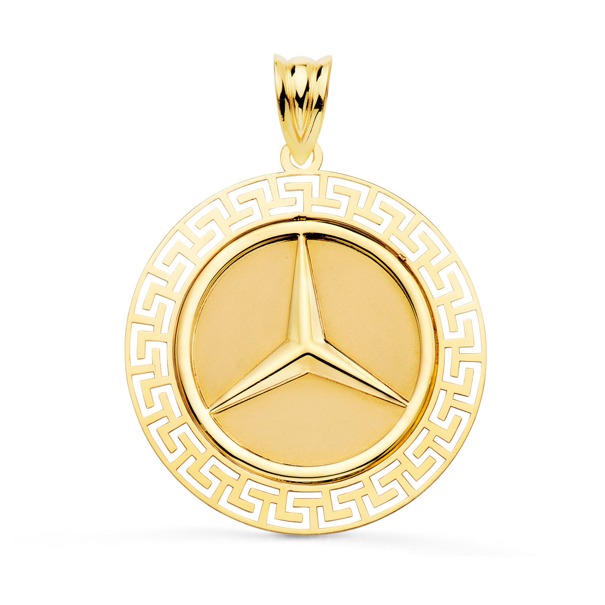 18K Yellow Gold Medal Three-pointed Star Opening Grecca Edge 27 mm