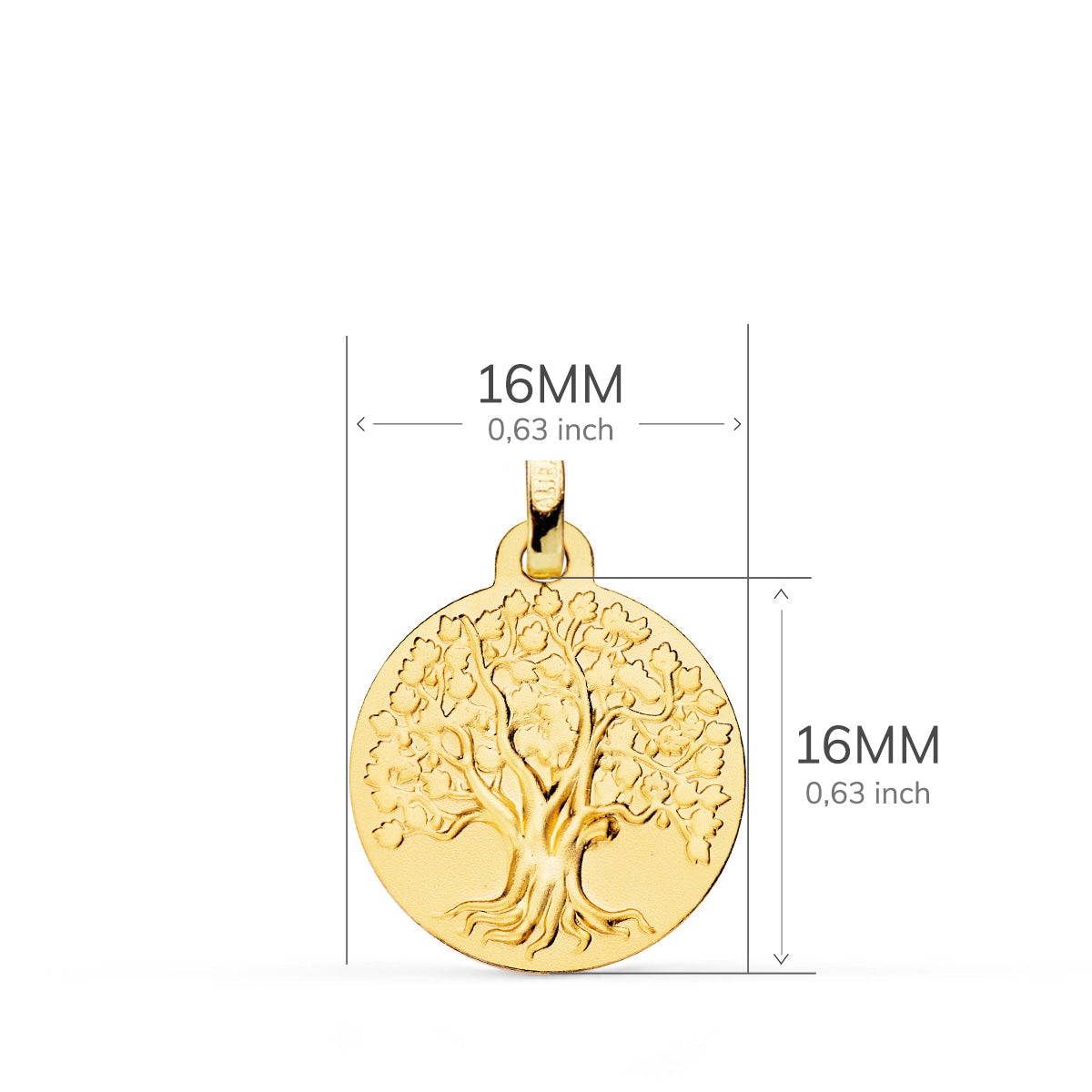 18K matt életfa érem sárga aranyból 16 mm
