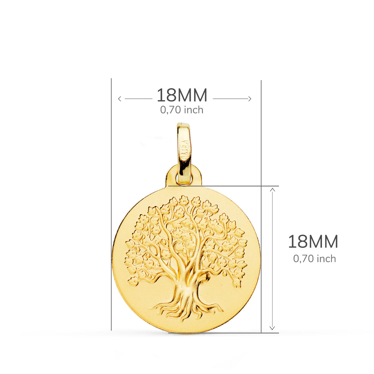 18K Médaille en Or Jaune Arbre de Vie Mate. 18 mm
