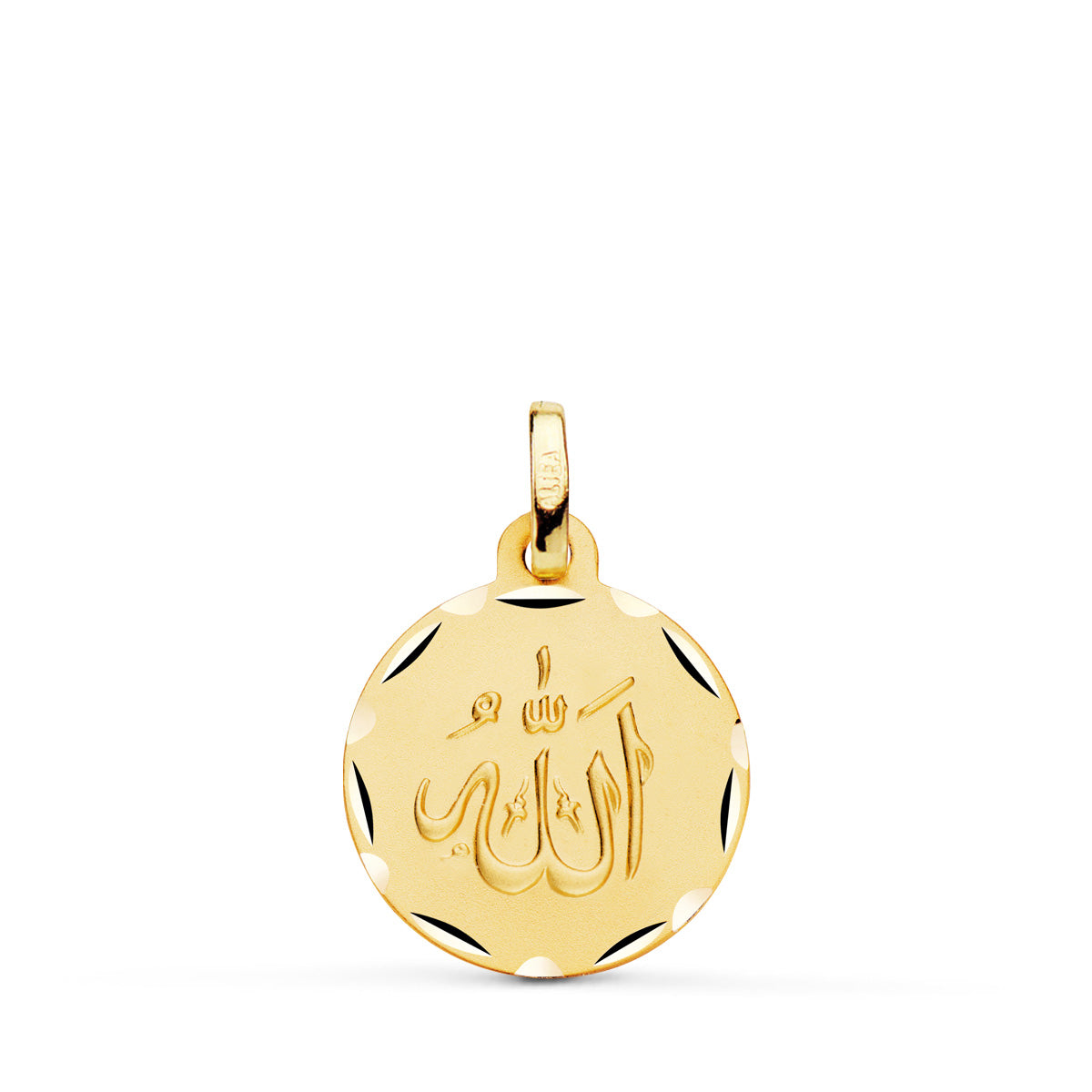 Medaille Or Jaune 18K Allah Est Grand Diamantee et Ombre 16 mm