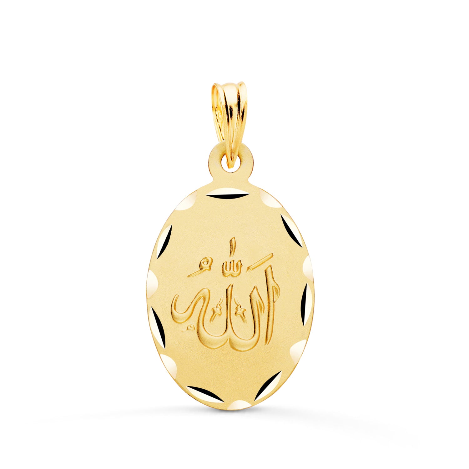 18K Médaille en Or Jaune Allah Ovale 22 X 14 mm