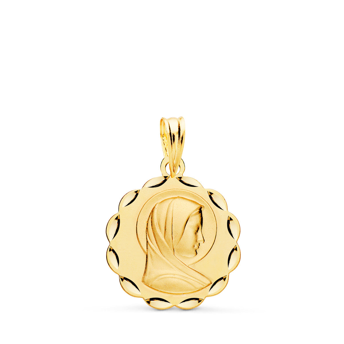 Médaillon en Or Jaune 9K Vierge Marie, Ciselé et Gravé 17 mm