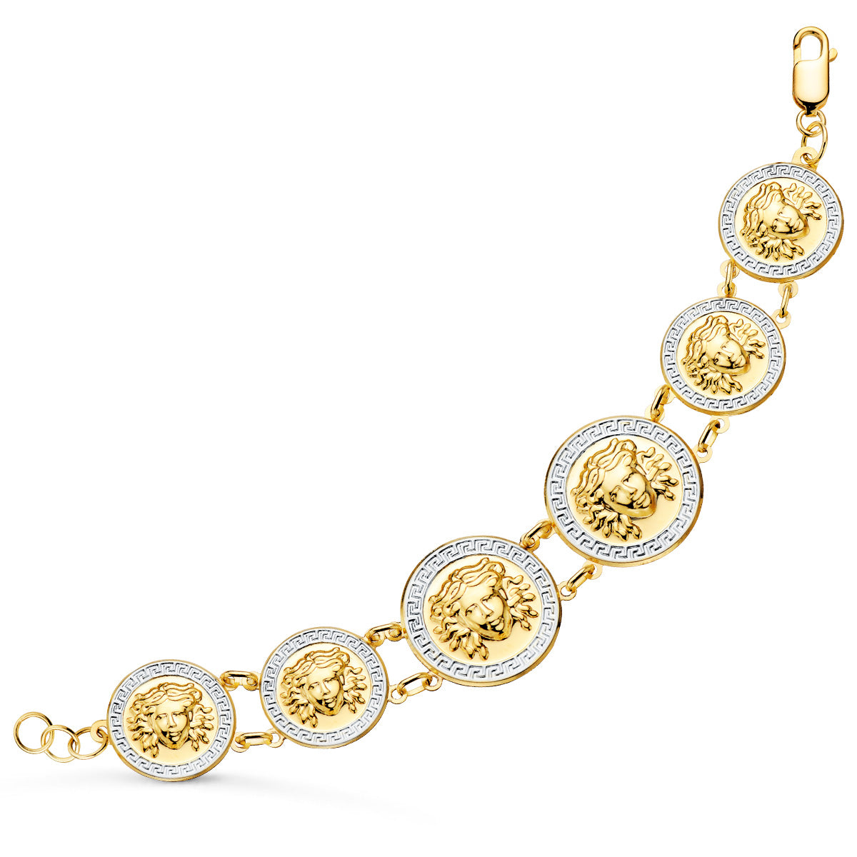Bransoletka 18-karatowa z 2 złotych meduz 25 i 20 mm Długość 20,5 cm