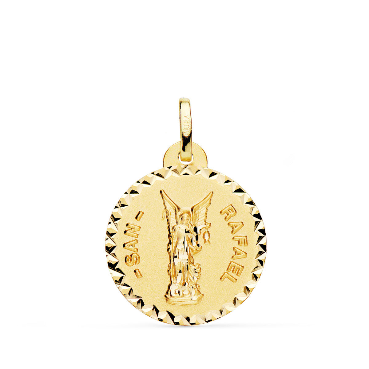 18K Yellow Gold Saint Raphael Faceted Medal 20 mm