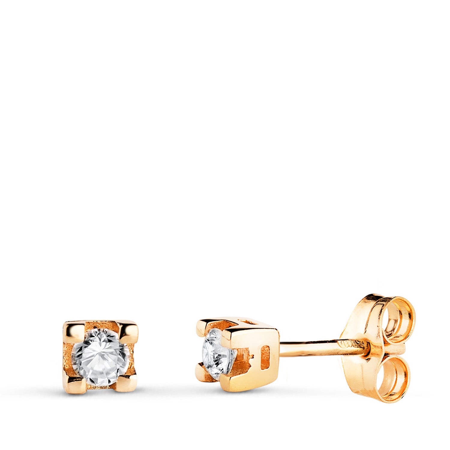 Boucles d'oreilles en Or Jaune 18K avec Diamants de Laboratoire Taille Brillant 2.75 mm 0.20 Cts VS2-G Taille : 3.5X3.5 mm Pression
