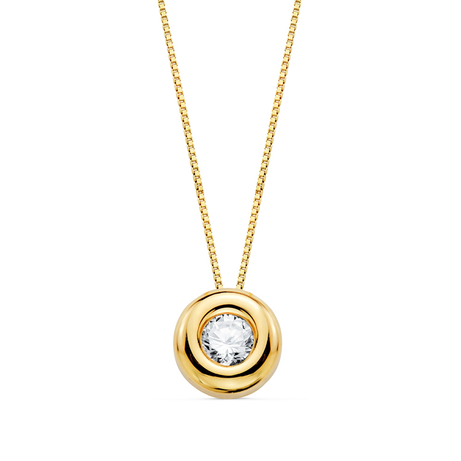 Choker en Or Jaune 18K Chaton 7MM Diamant Lab 3,40MM 0,150 Qts G-VS2 Chaine 42CM