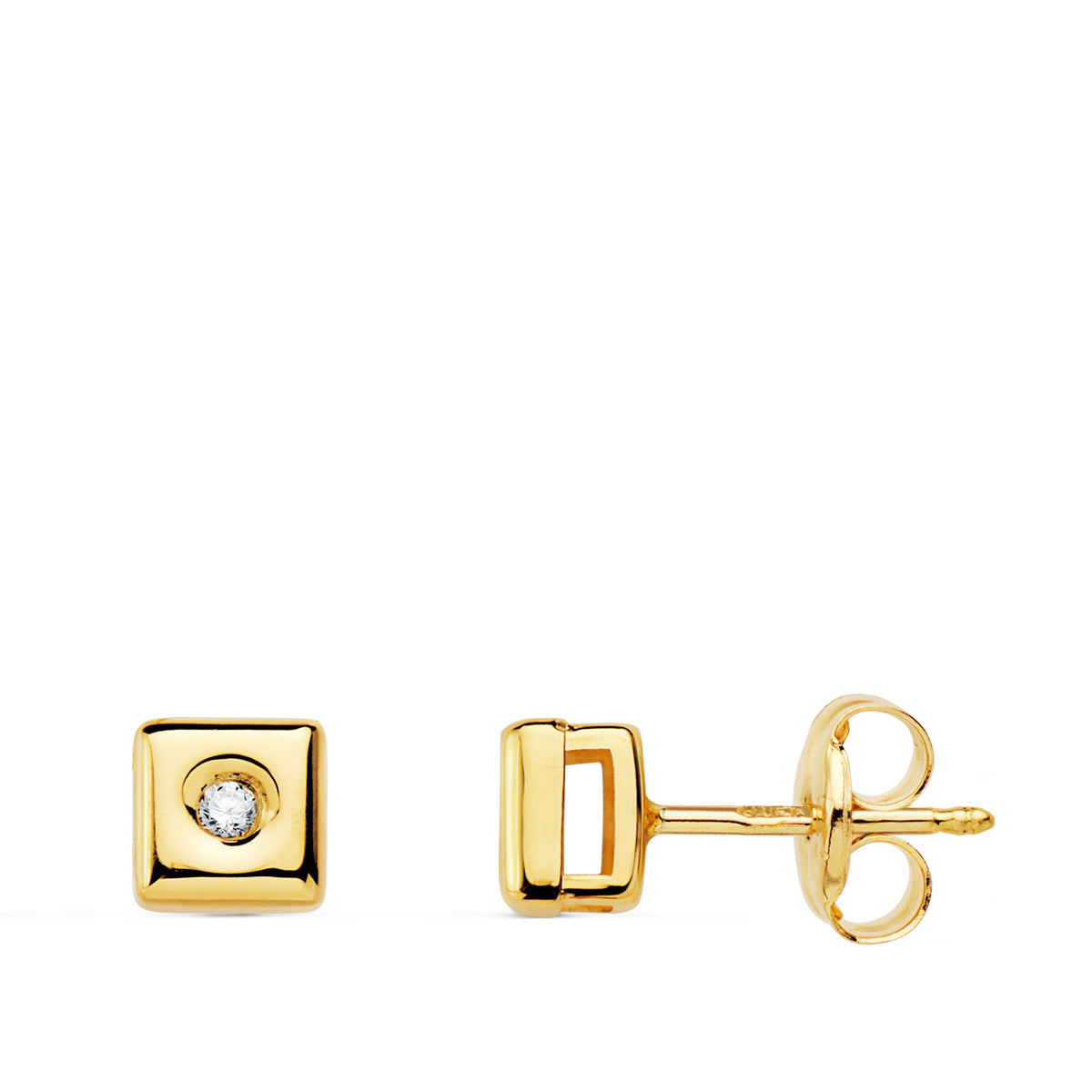 Boucles d'oreilles Chaton en Or Jaune 18K Diamants de Laboratoire Carrés 0.030 QTSG-VS2 5MM Fermoir à Pression