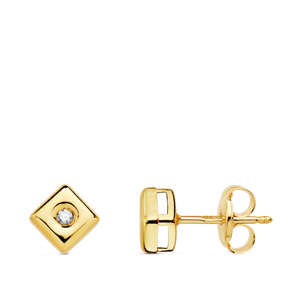 Boucles d'oreilles Chaton en Or Jaune 18K Diamants de Laboratoire Carrés 0.030 QTSG-VS2 5MM Fermoir à Pression