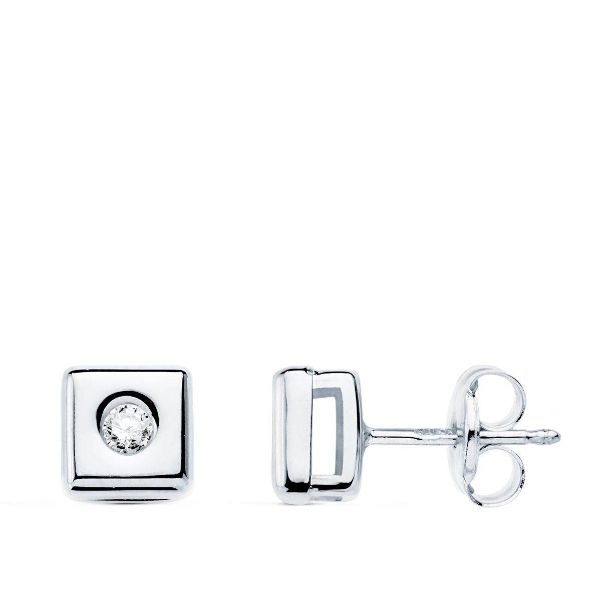 Boucles d'oreilles Or Blanc 18K Carrées 6X6MM Diamants Lab 0.100 Cts G-VS2 Press Stud Earrings