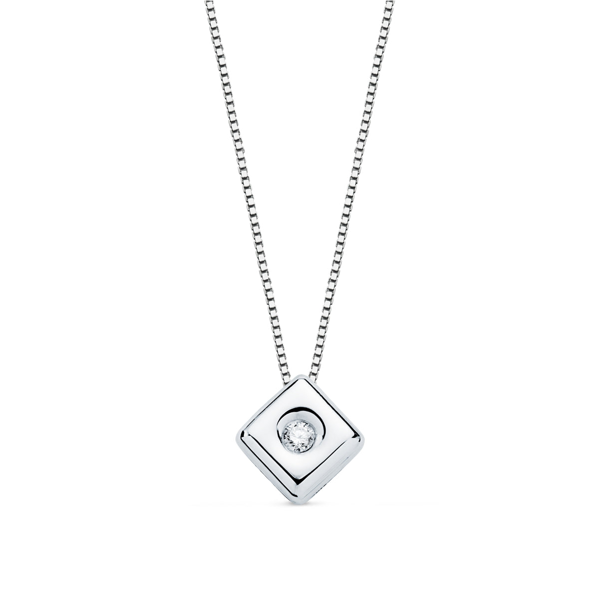 Choker en Or Blanc 18K Chaton Rhombus 6X4,5 mm Diamant Lab 0,015 Qts G-VS2 Chaîne 42CM