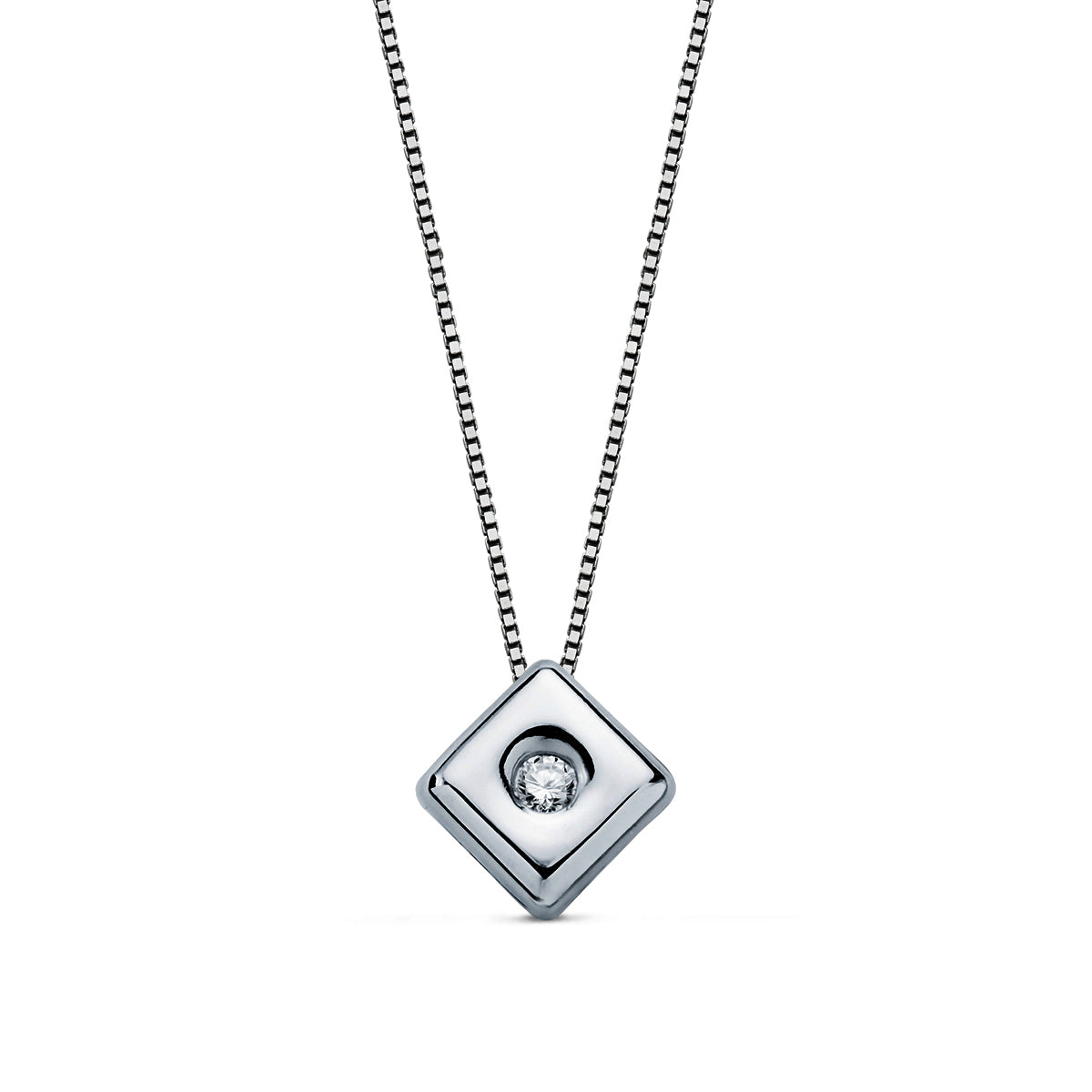 Choker en Or Blanc 18K Chaton Rhombus 5,5 mm Diamant Lab 0,020 Qts G-VS2 Chaîne 42CM